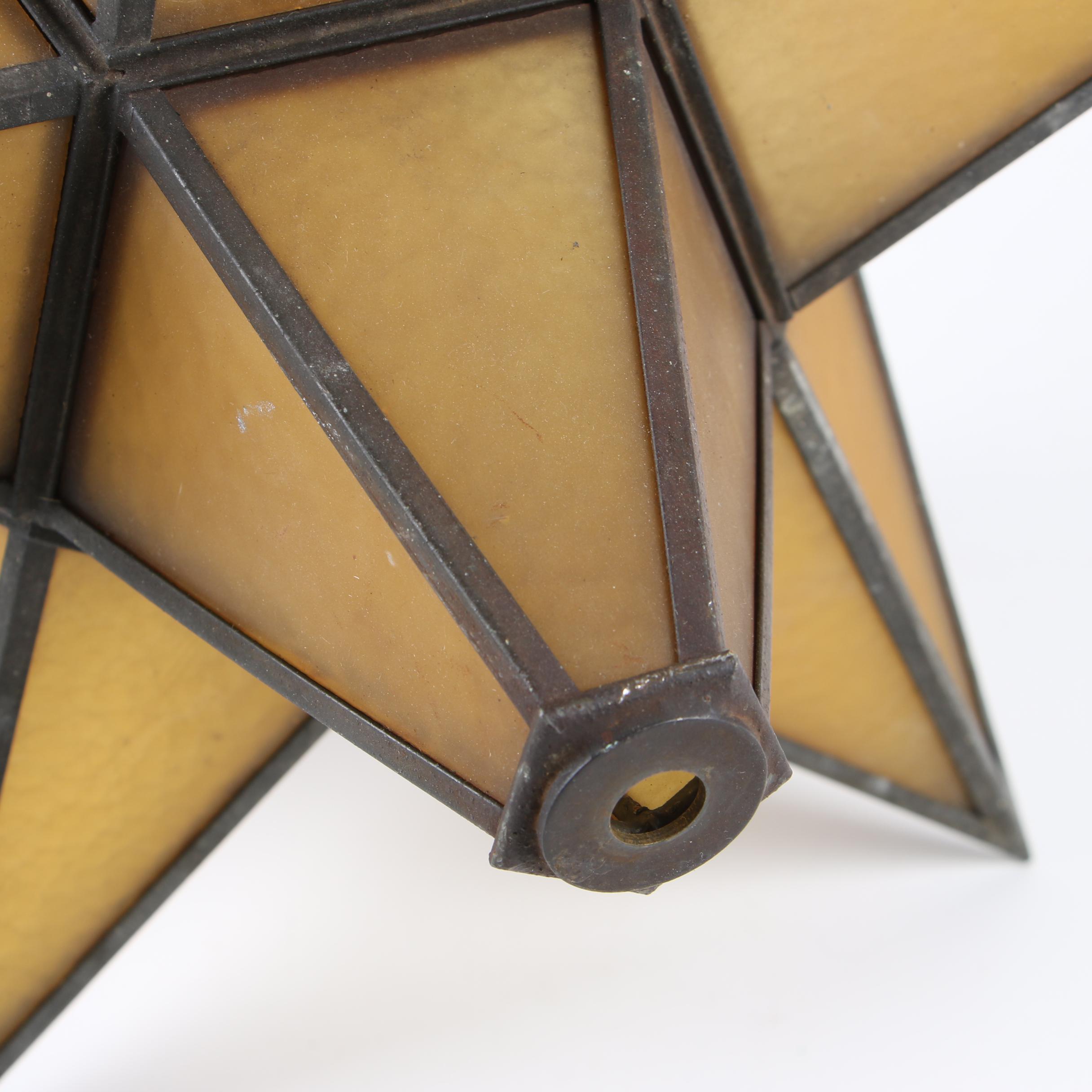 Moravian Star Amber Glass Pendant with String Lights