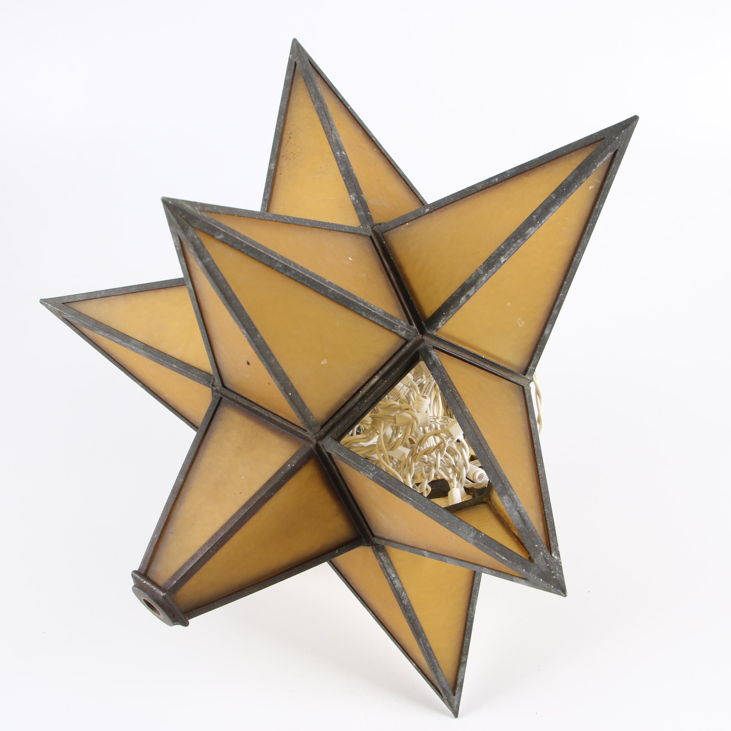 Moravian Star Amber Glass Pendant with String Lights