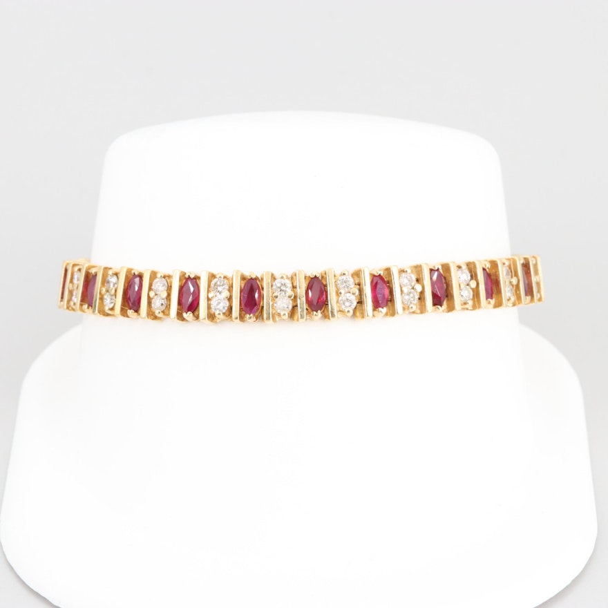 14K Yellow Gold Ruby and Diamond Bracelet