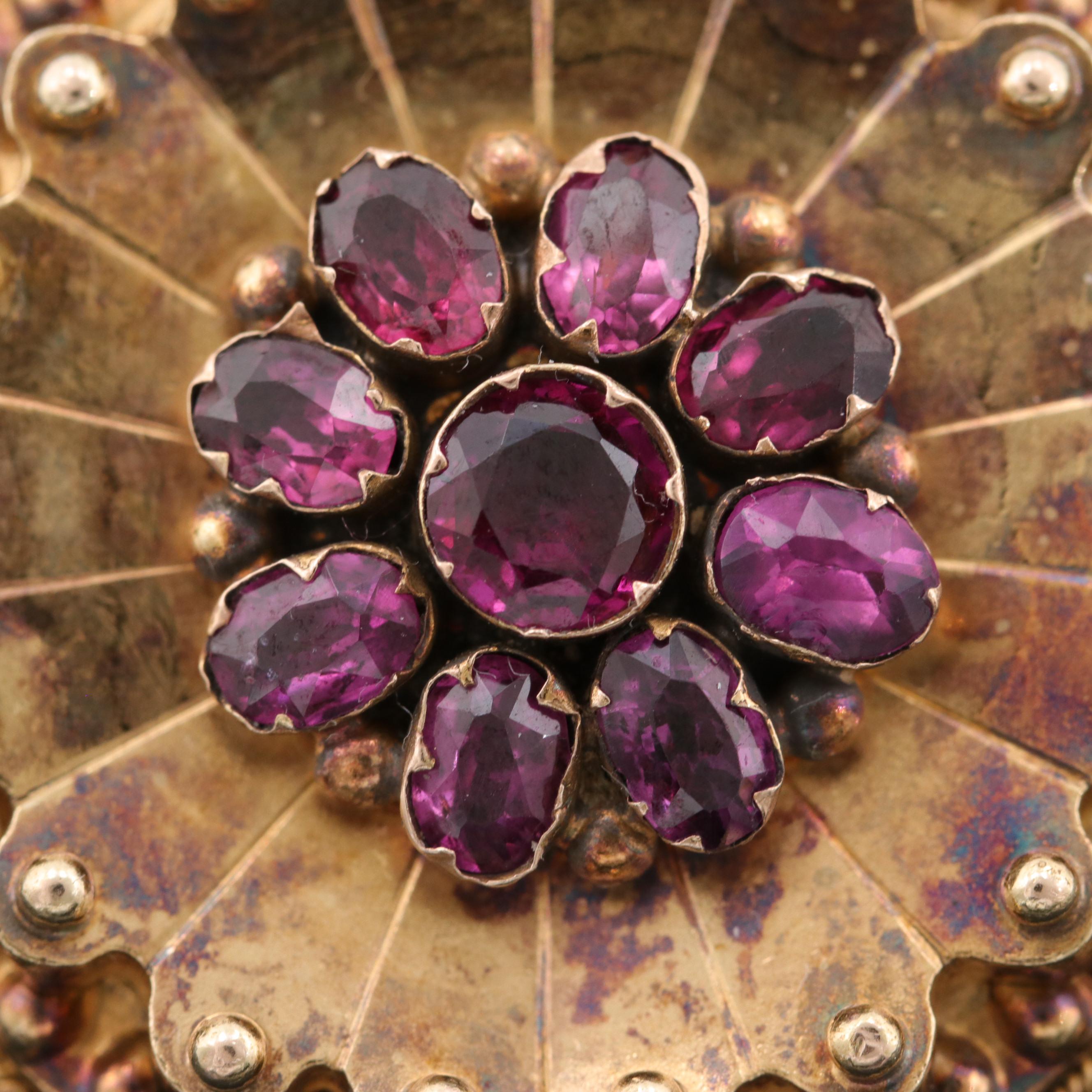Mid Victorian 18K Yellow Gold Rhodolite Garnet Locket Brooch