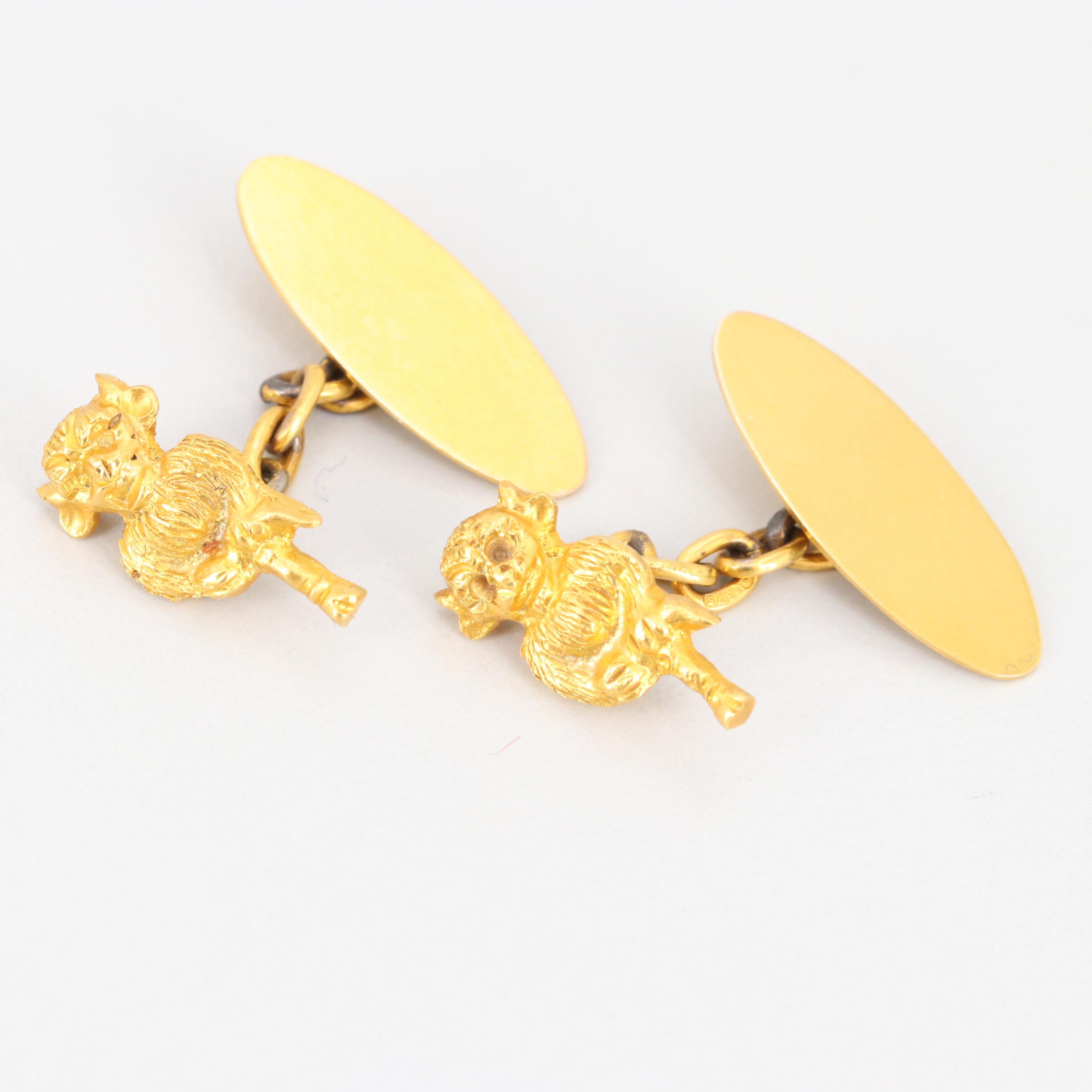9K Yellow Gold Cufflinks and Ruby Stick Pin of the Lincoln Imp