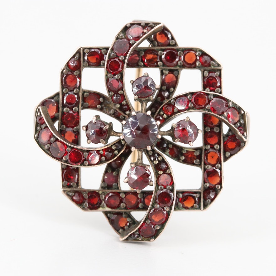 Victorian Gold Tone Garnet Brooch