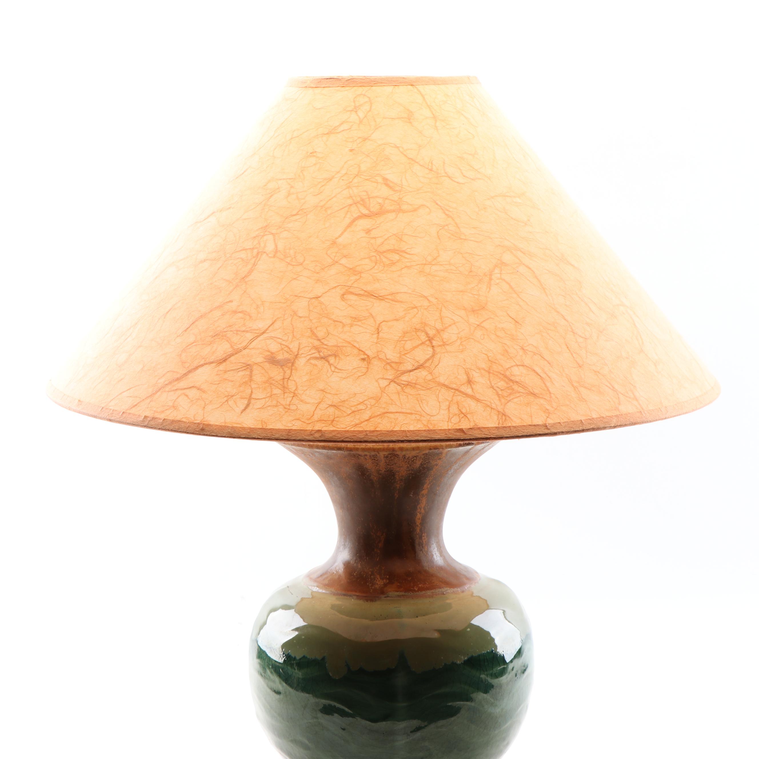 Wheel Thrown Stoneware Drip Glazed Table Lamp with Parchment Lamp Shade