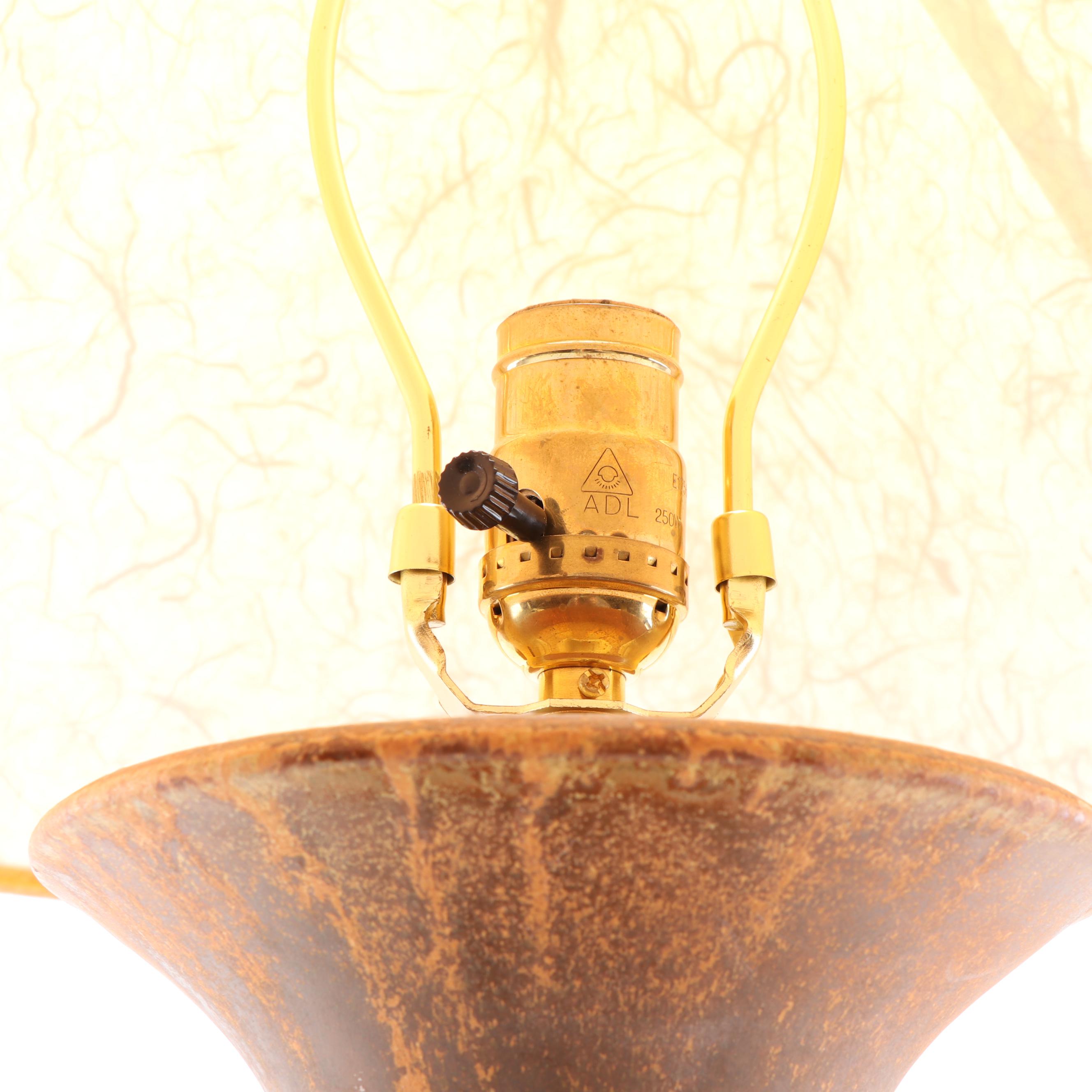 Wheel Thrown Stoneware Drip Glazed Table Lamp with Parchment Lamp Shade