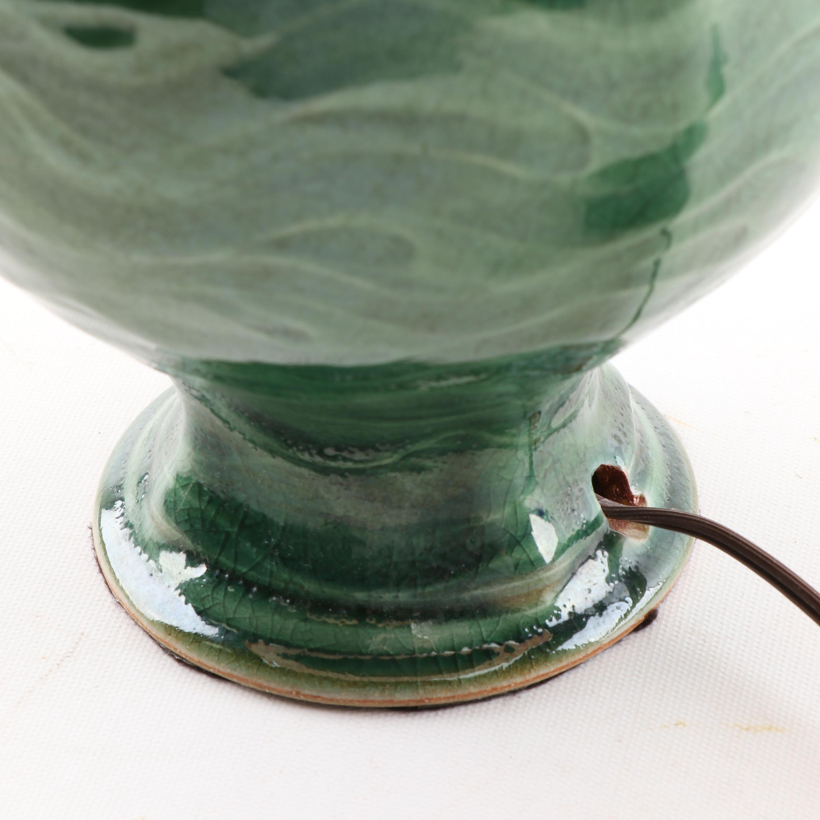 Wheel Thrown Stoneware Drip Glazed Table Lamp with Parchment Lamp Shade