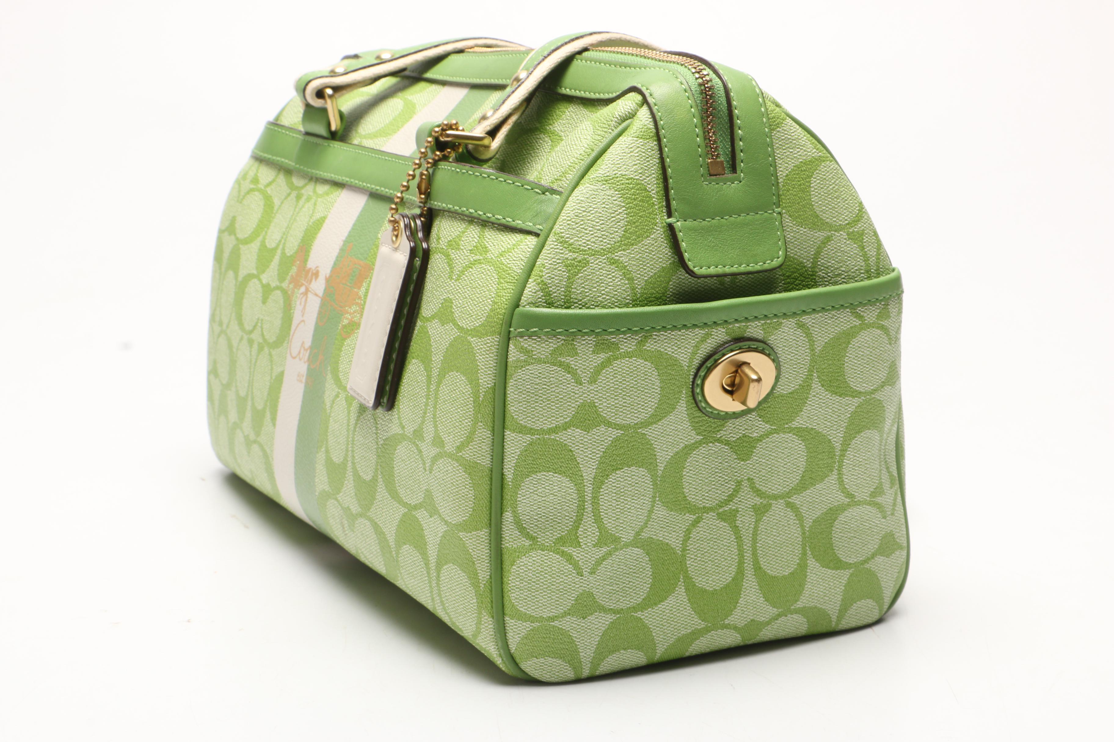 Coach Lime Green Heritage Stripe Duffel Handbag and Spartina Paisley Canvas Bag