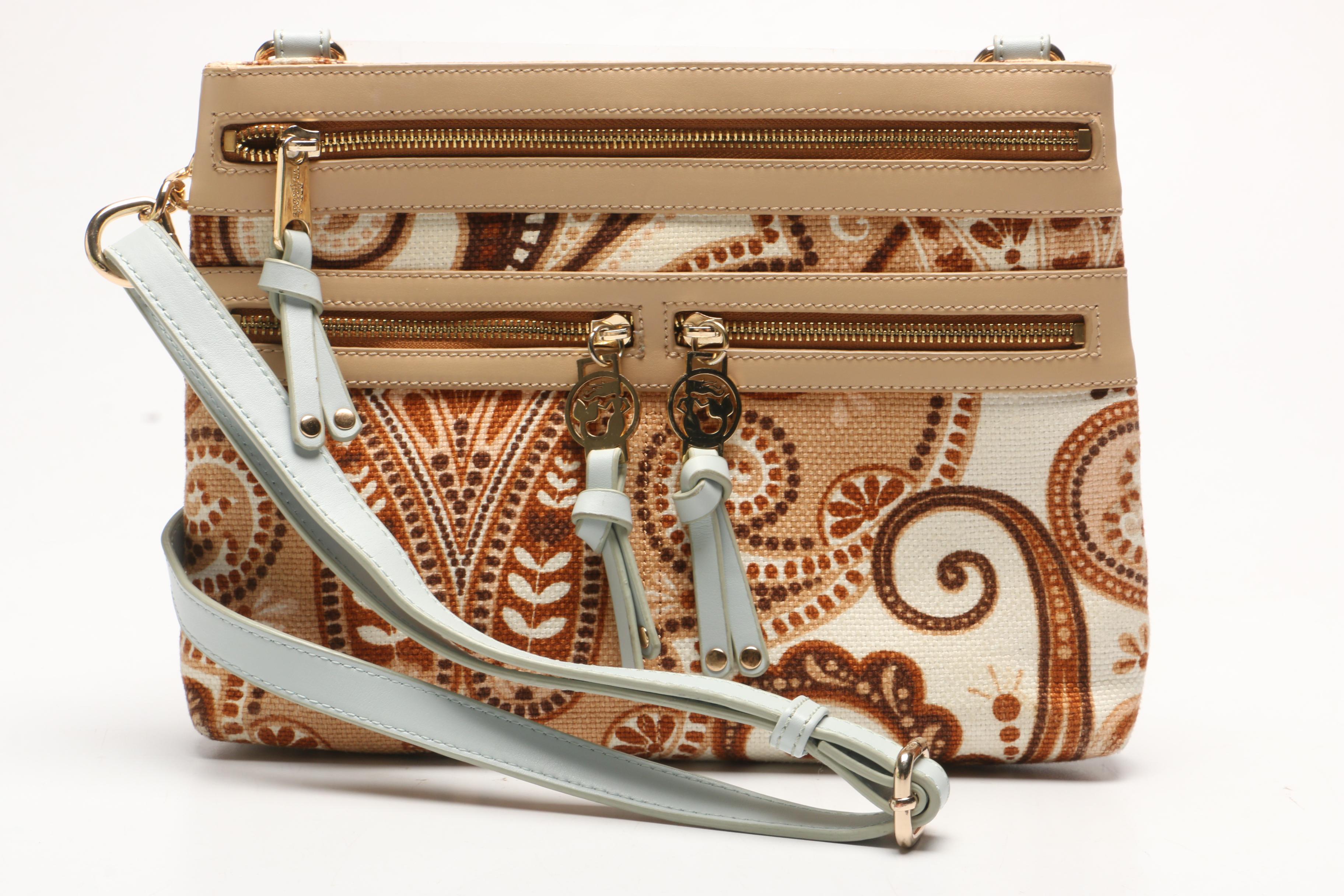 Coach Lime Green Heritage Stripe Duffel Handbag and Spartina Paisley Canvas Bag