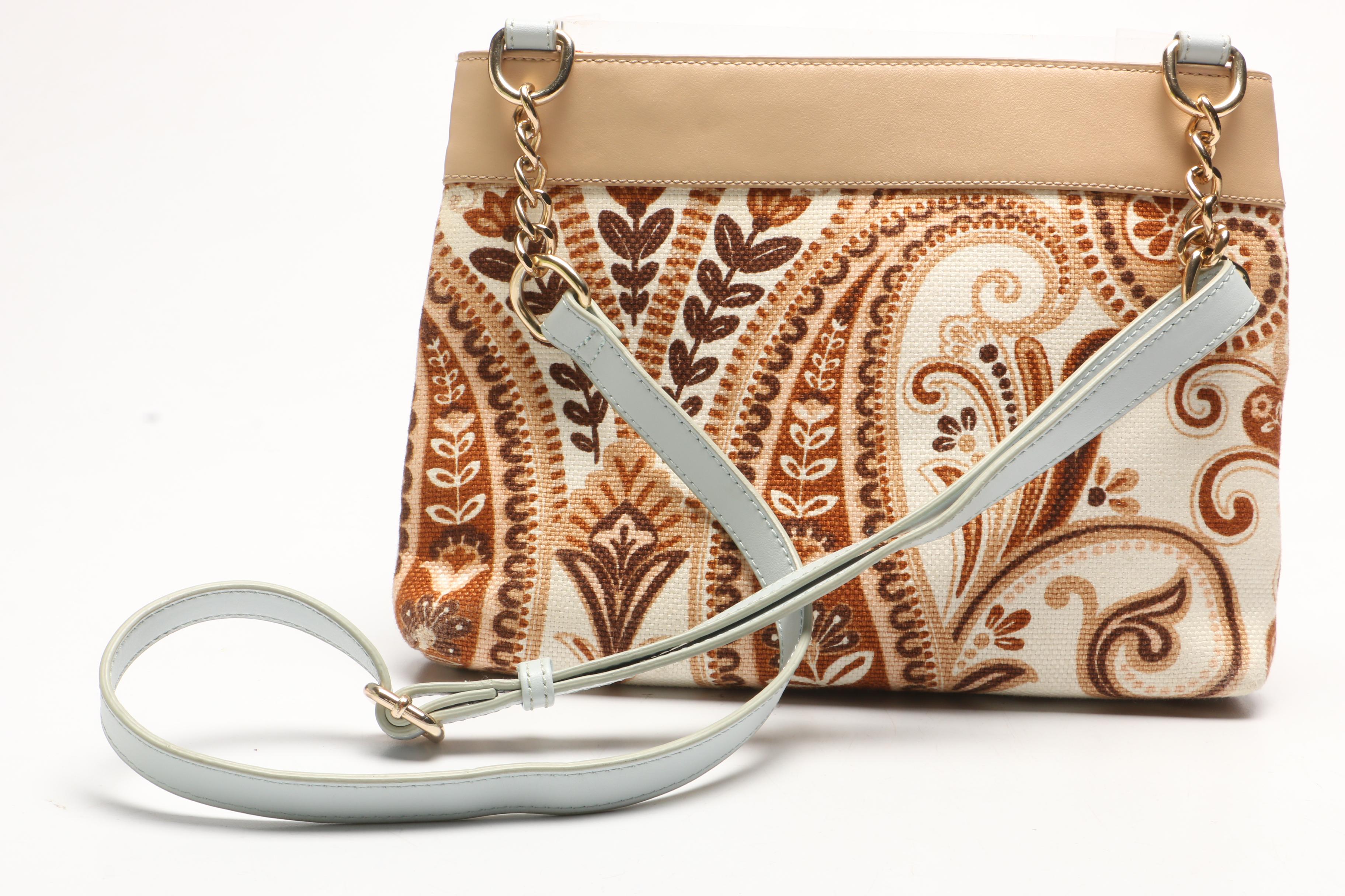 Coach Lime Green Heritage Stripe Duffel Handbag and Spartina Paisley Canvas Bag