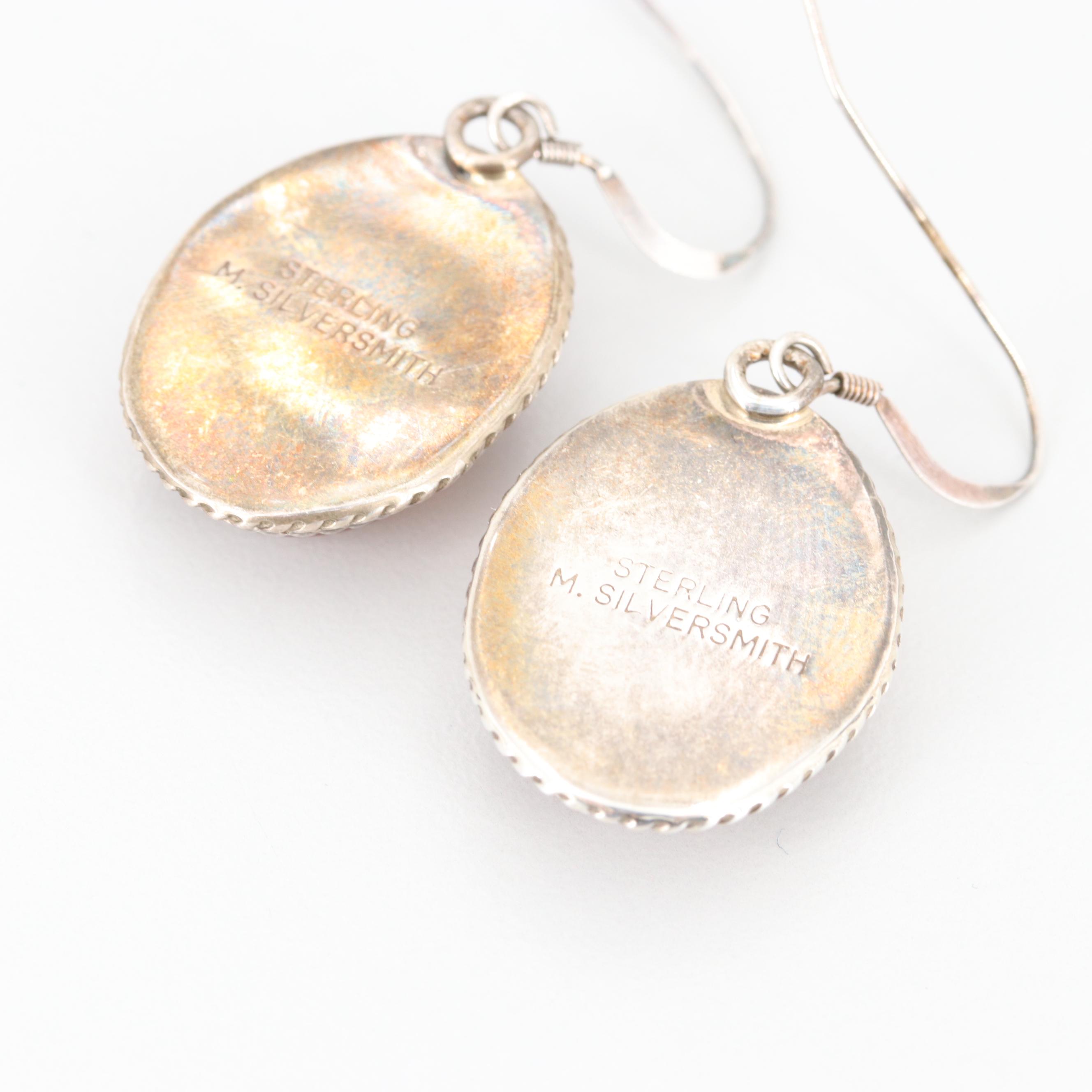 Southwestern Style Sterling Silver Amber Squash Blossom Necklace and Earring Set