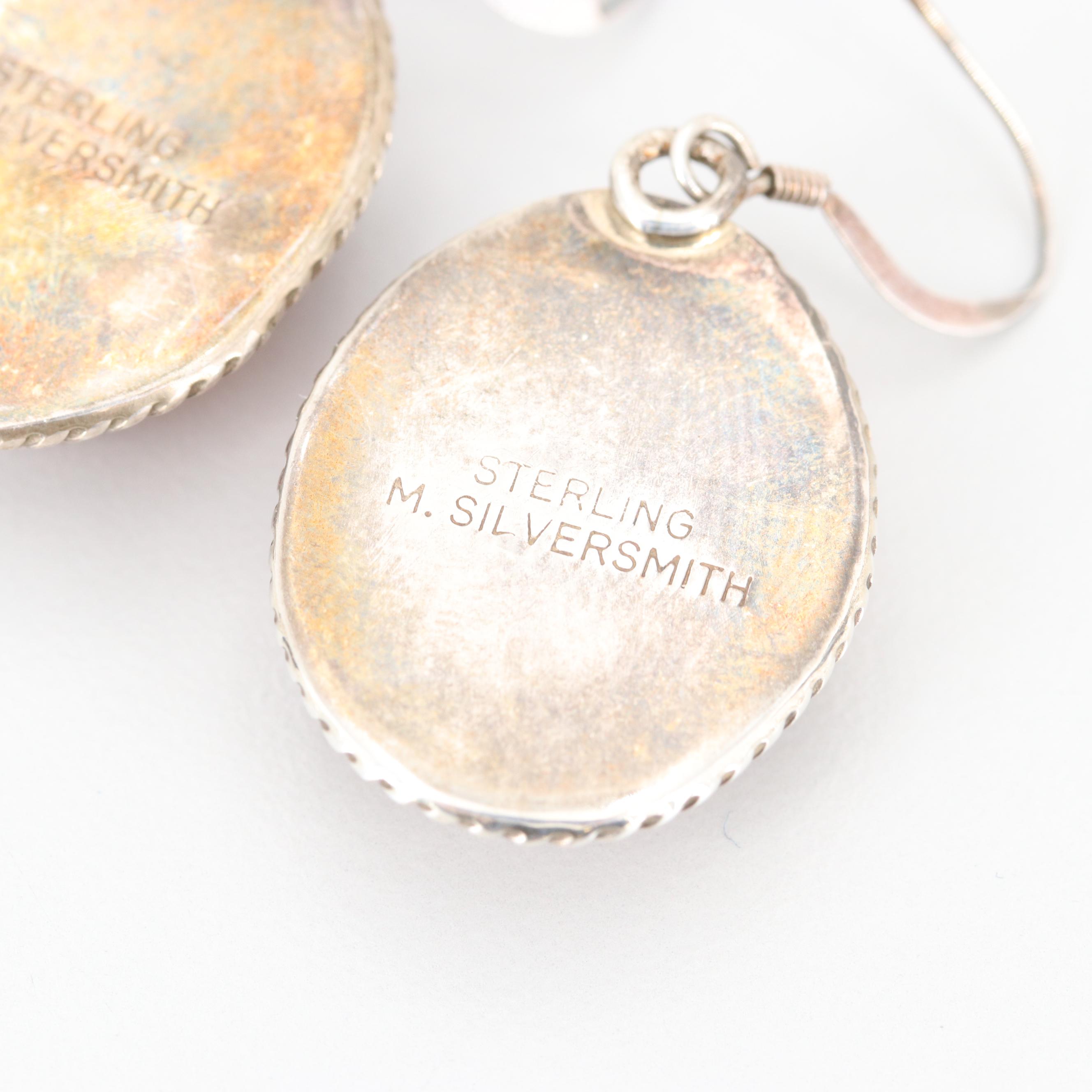 Southwestern Style Sterling Silver Amber Squash Blossom Necklace and Earring Set