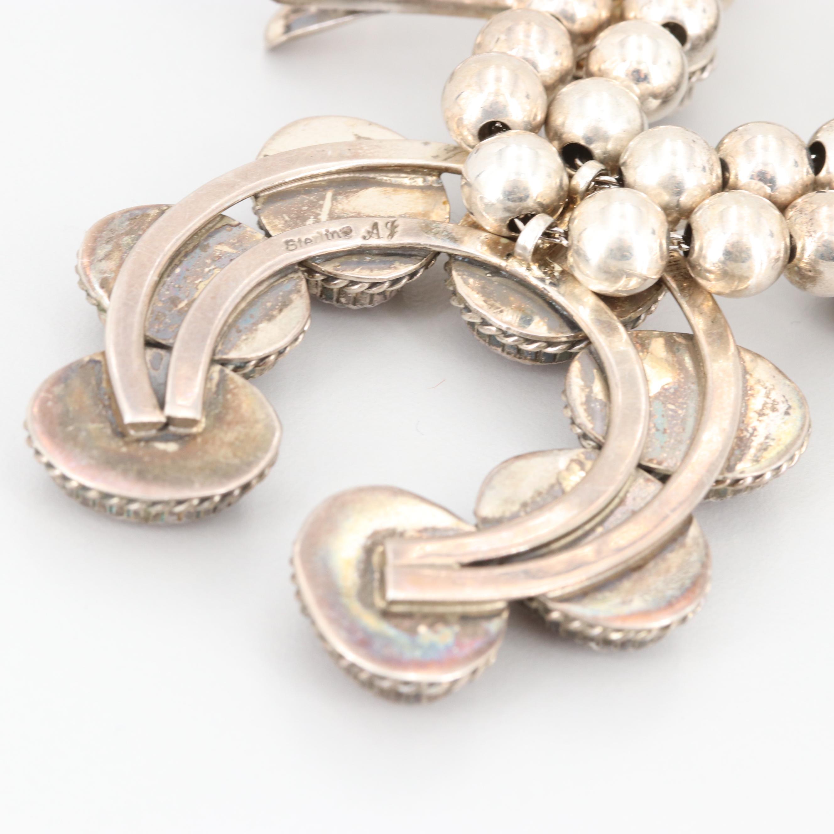 Southwestern Style Sterling Silver Amber Squash Blossom Necklace and Earring Set