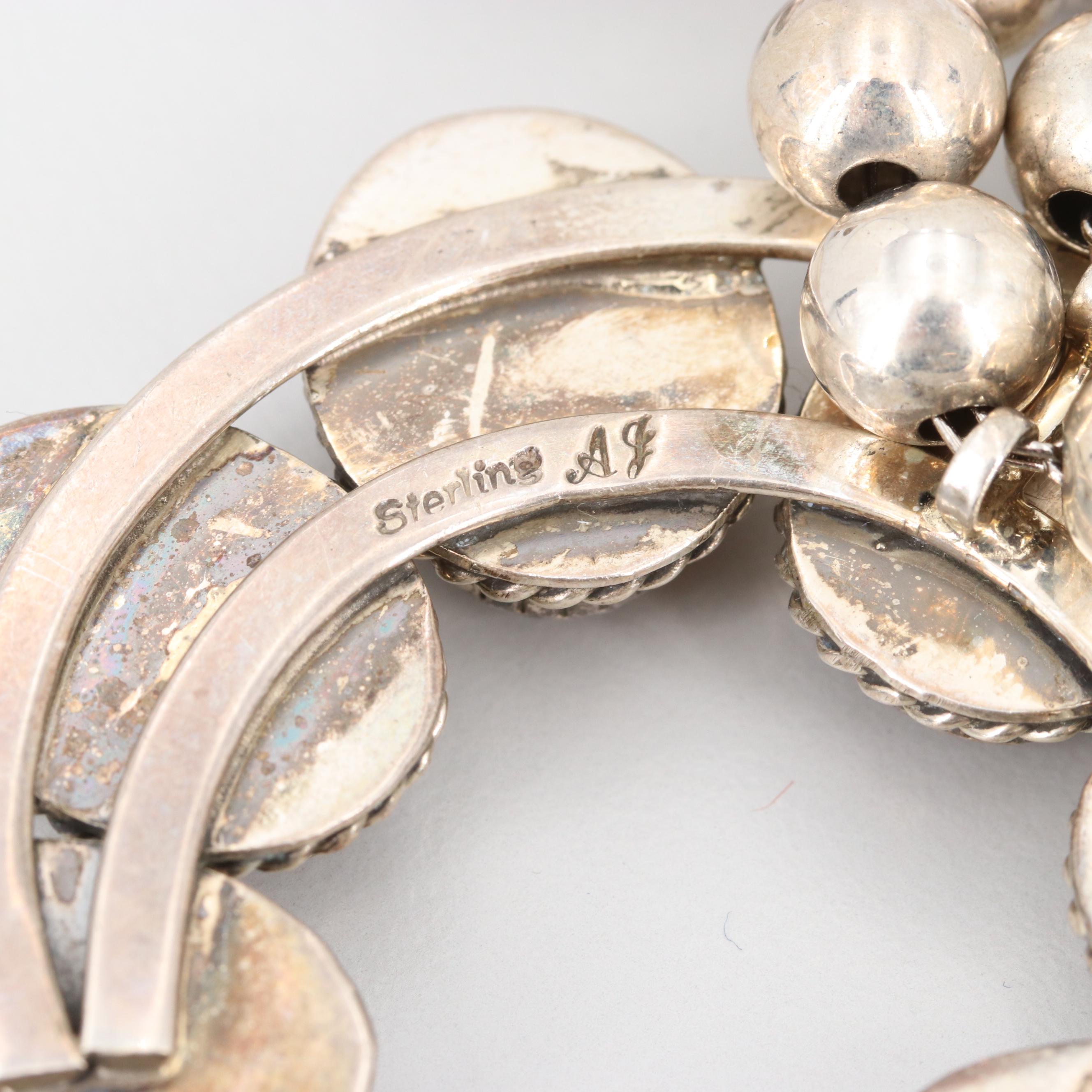 Southwestern Style Sterling Silver Amber Squash Blossom Necklace and Earring Set