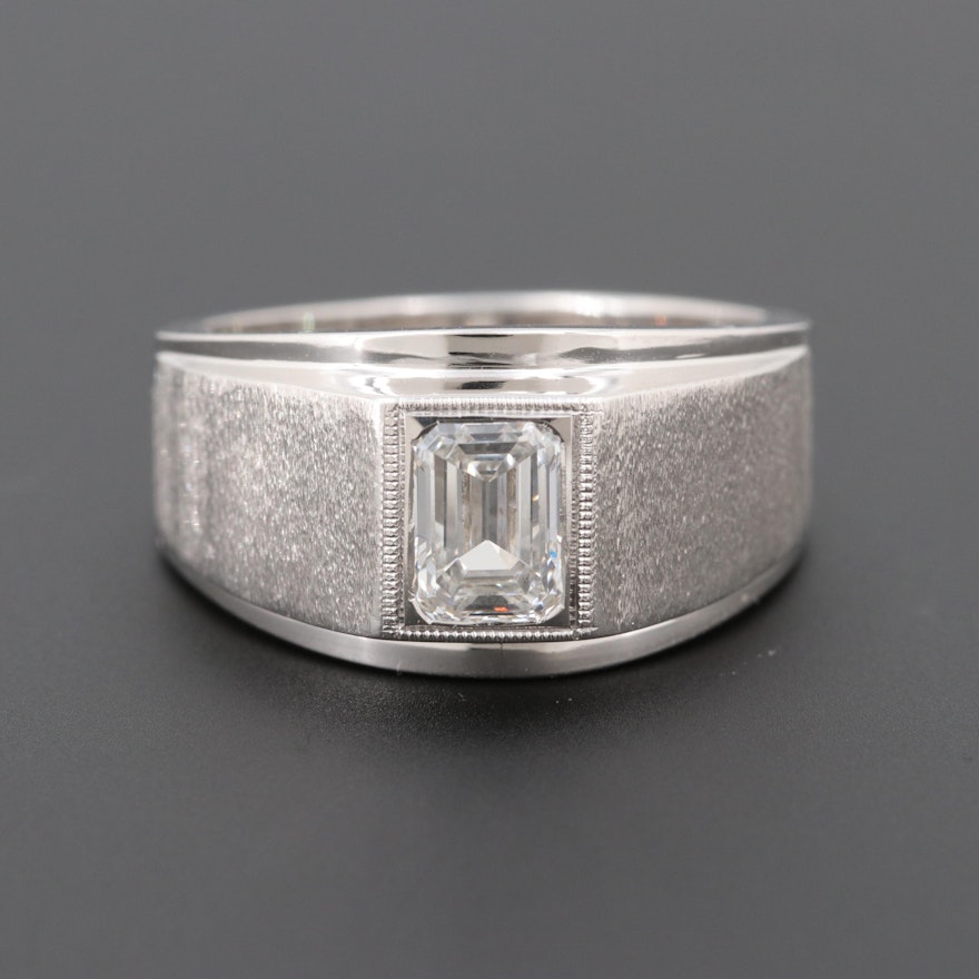 14K White Gold Diamond Ring with Florentine Finish Accents