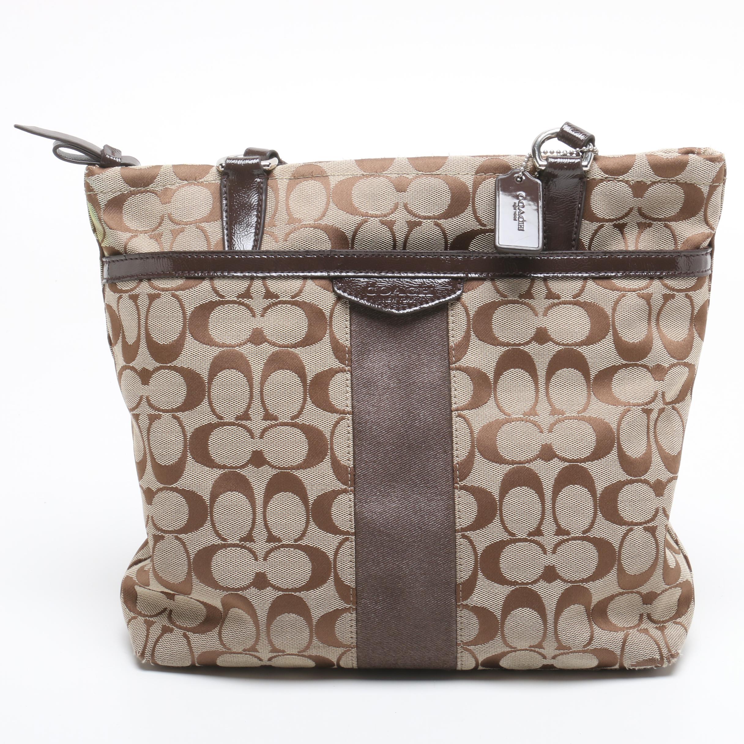 Coach Buckle Flap Suede Shoulder Bag and Signature Stripe Tote Bag