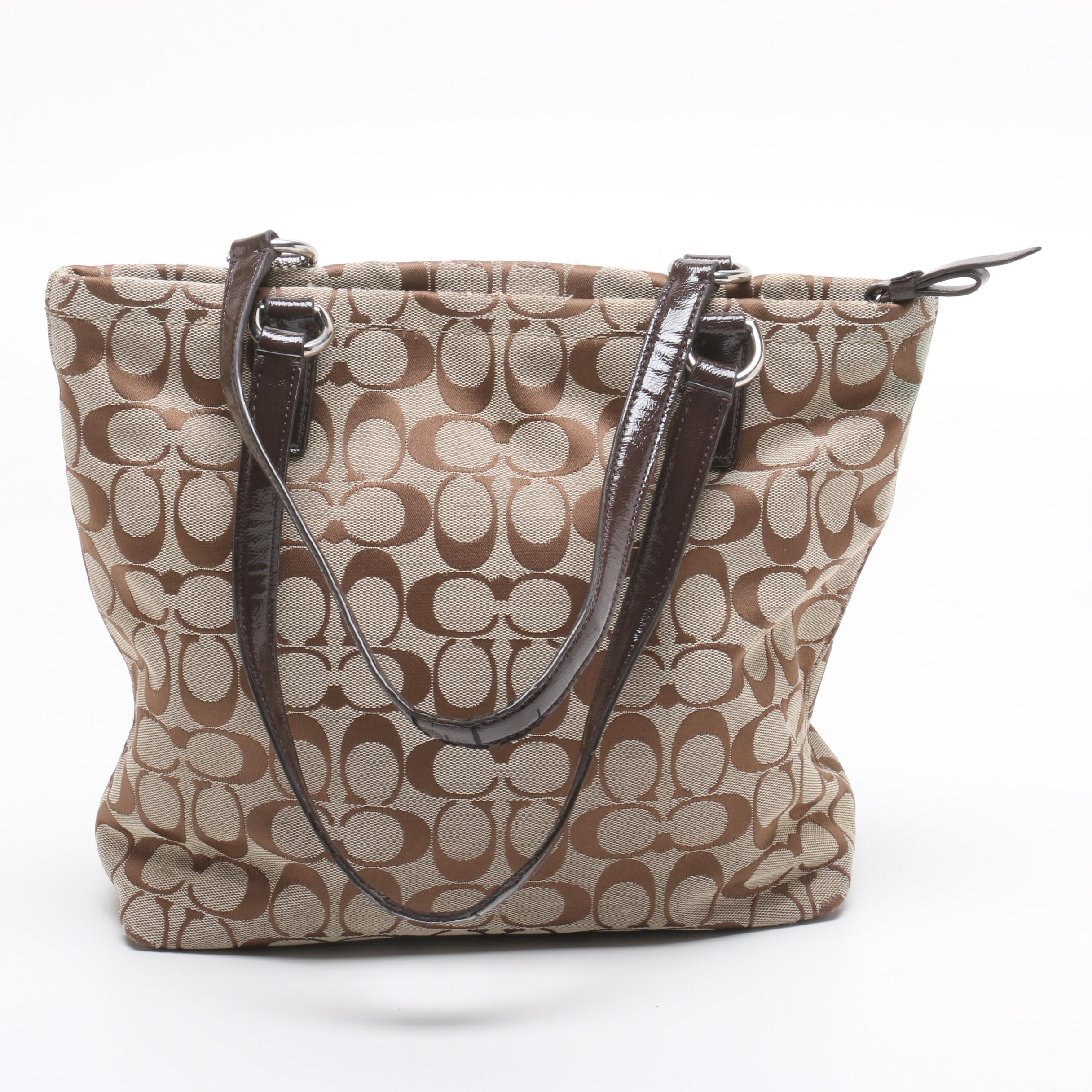 Coach Buckle Flap Suede Shoulder Bag and Signature Stripe Tote Bag