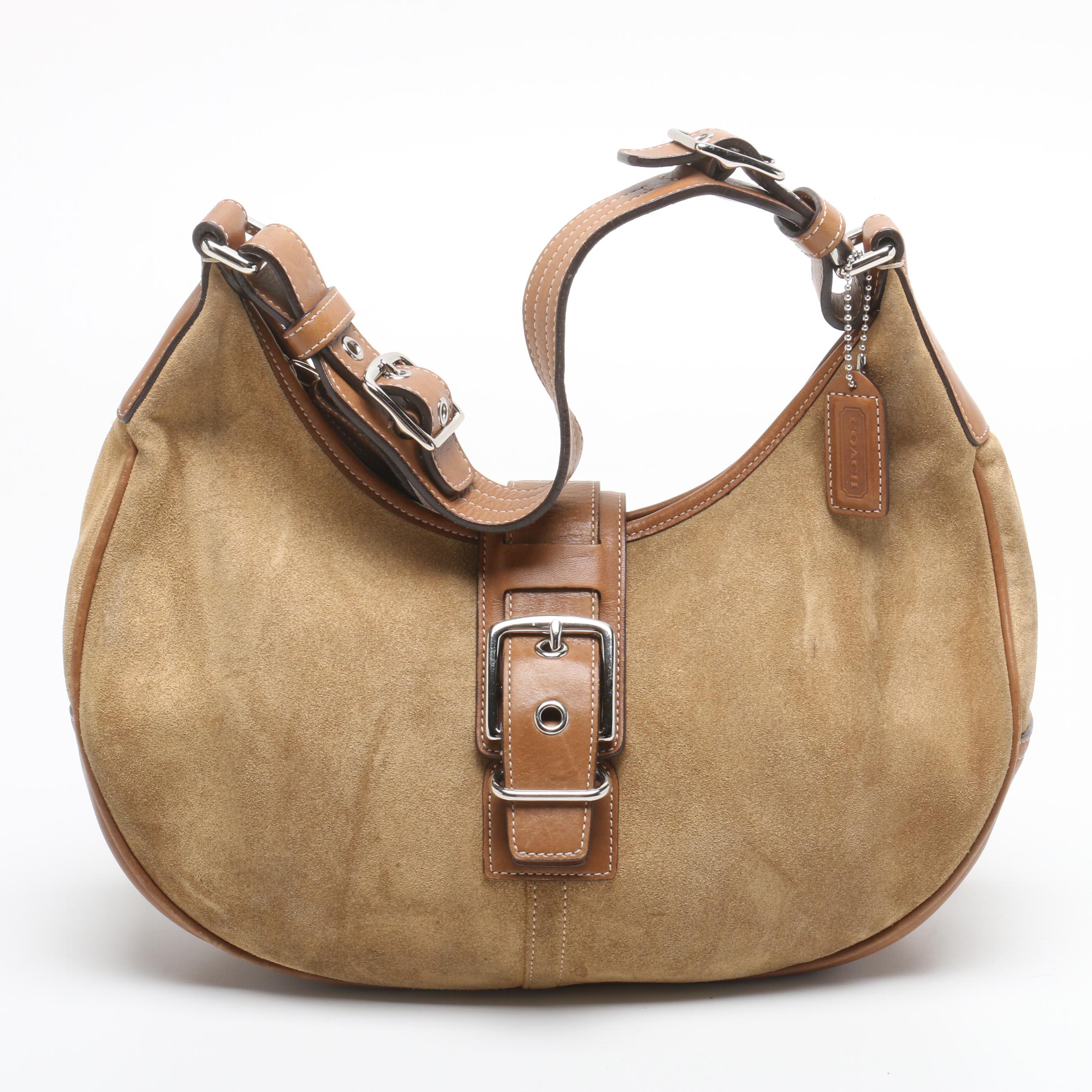 Coach Buckle Flap Suede Shoulder Bag and Signature Stripe Tote Bag