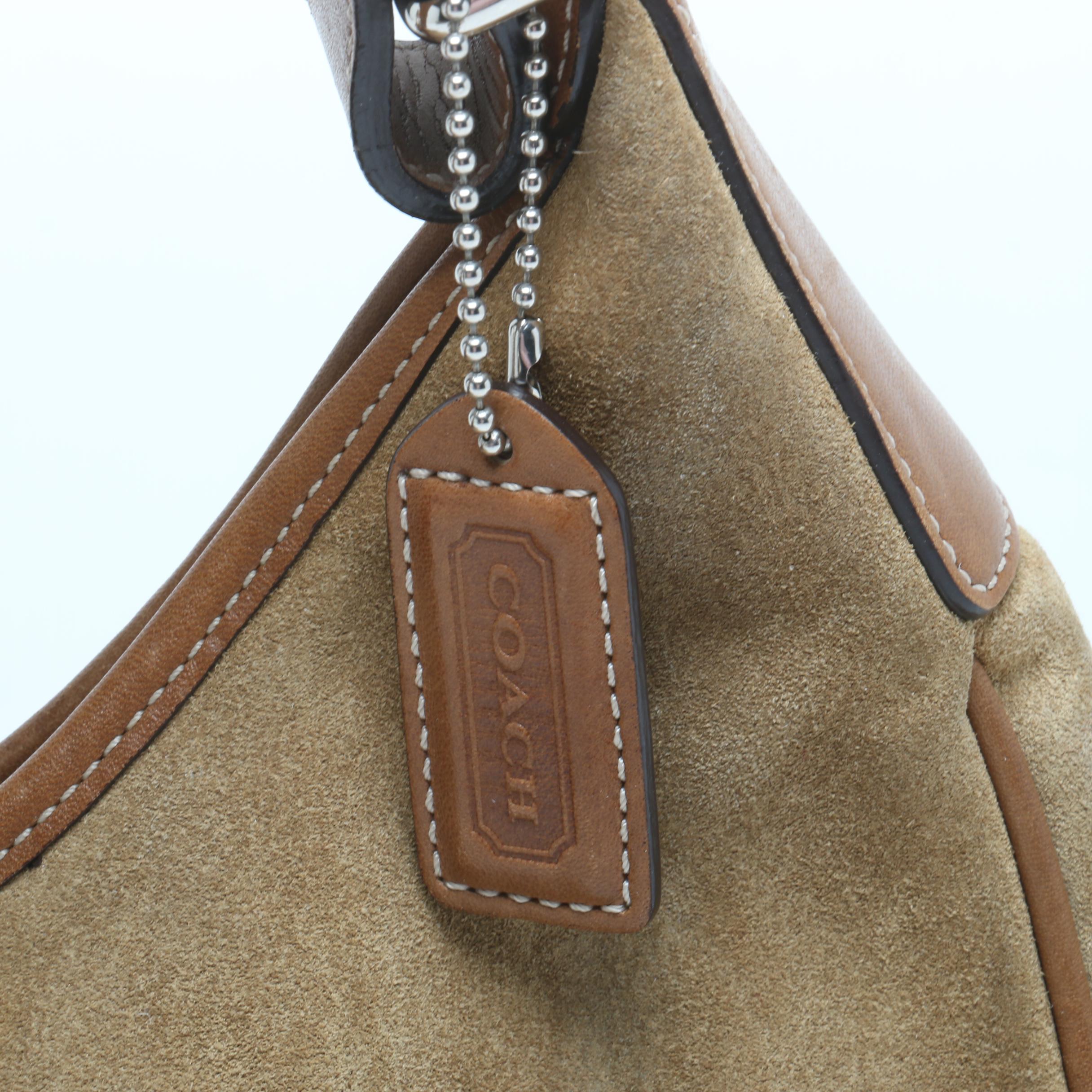 Coach Buckle Flap Suede Shoulder Bag and Signature Stripe Tote Bag
