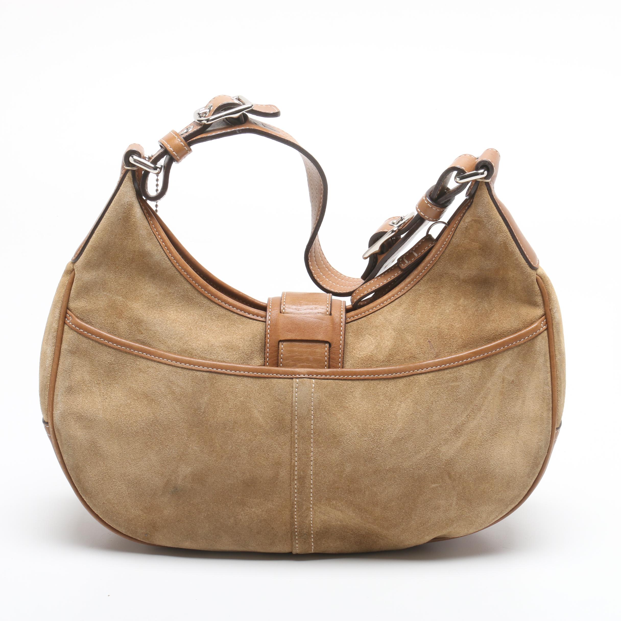 Coach Buckle Flap Suede Shoulder Bag and Signature Stripe Tote Bag