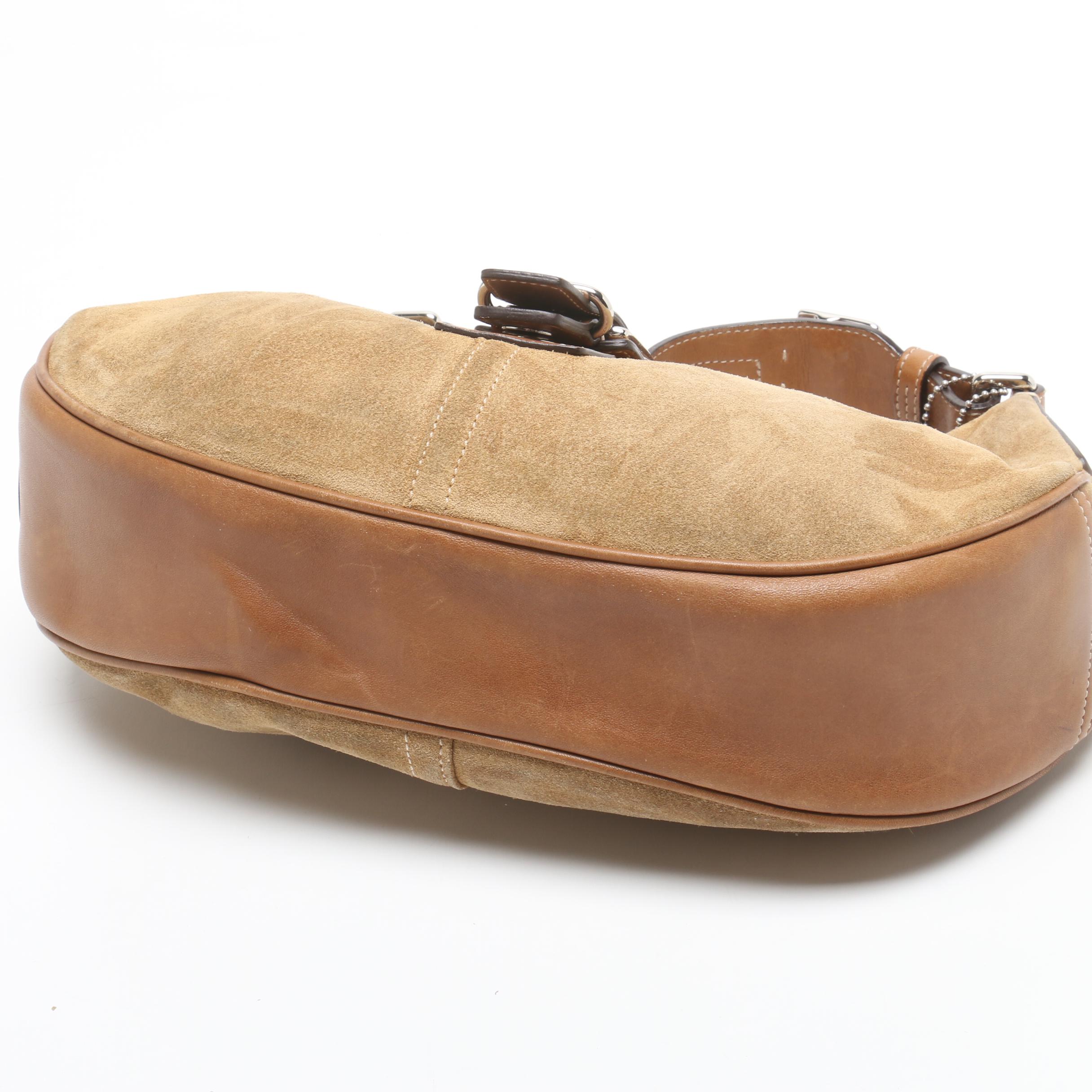 Coach Buckle Flap Suede Shoulder Bag and Signature Stripe Tote Bag