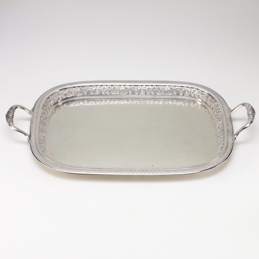 Coin Silver Tray with Pierced Grape Vine Motif Gallery