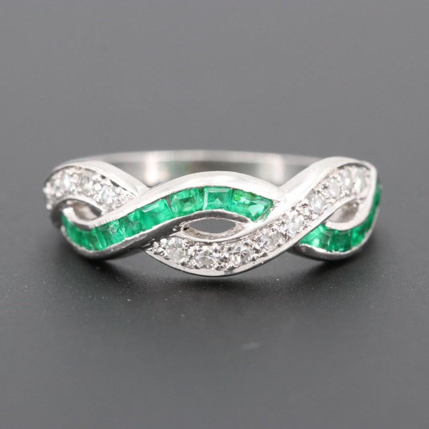 Platinum Emerald and Diamond Ring