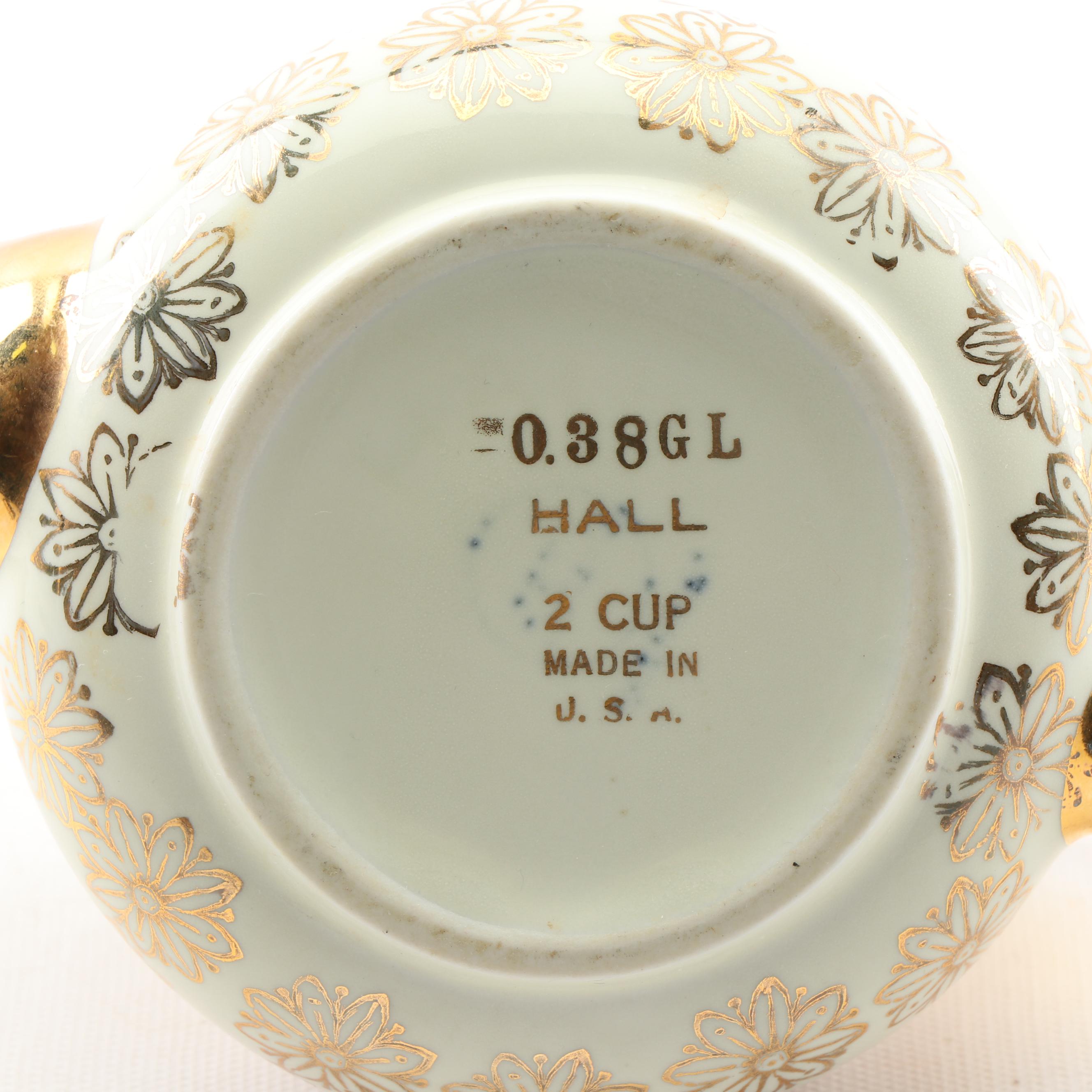 Hall 2-Cup Gold Lustre Teapot and Wedgwood "Wild Strawberry" Miniature Teapot