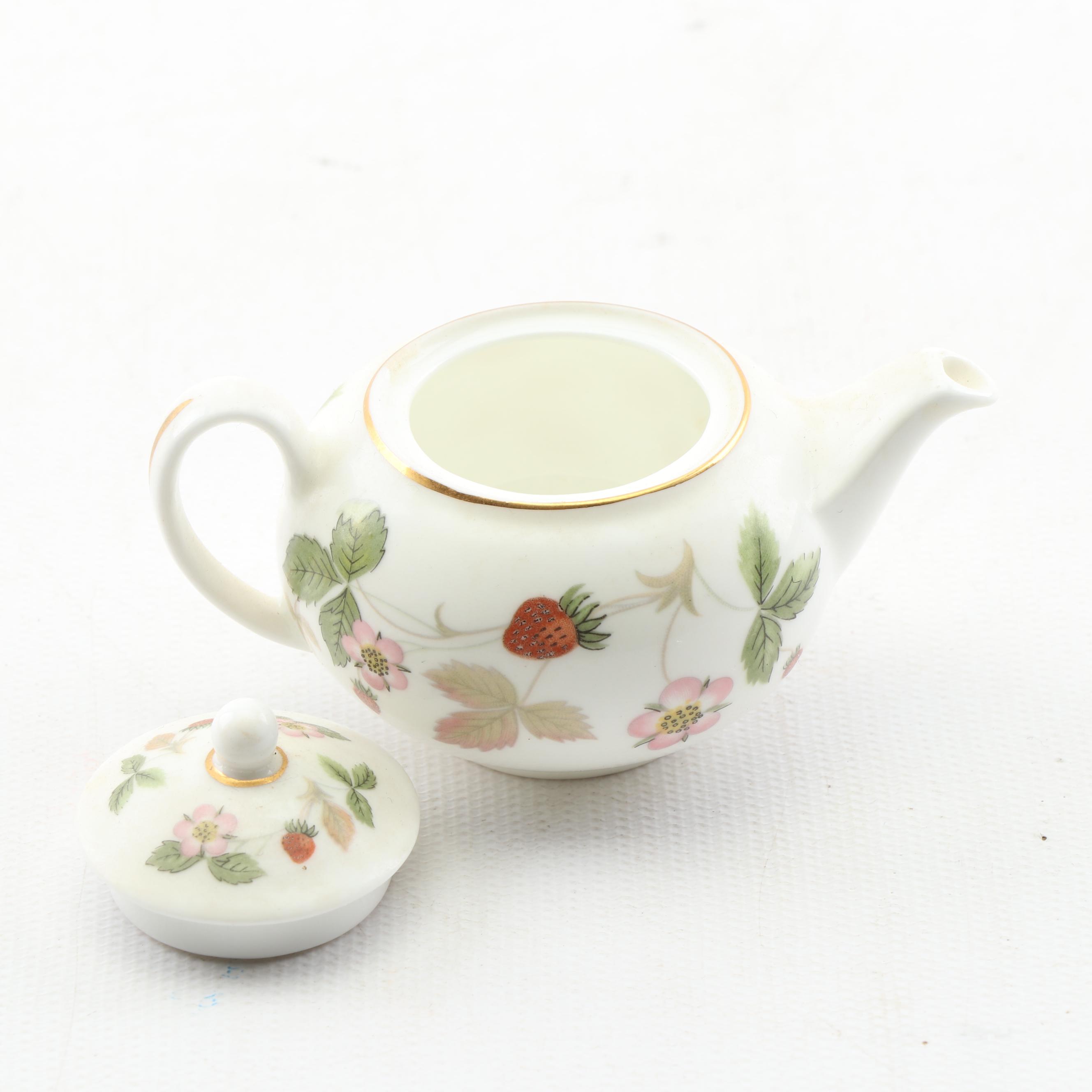 Hall 2-Cup Gold Lustre Teapot and Wedgwood "Wild Strawberry" Miniature Teapot