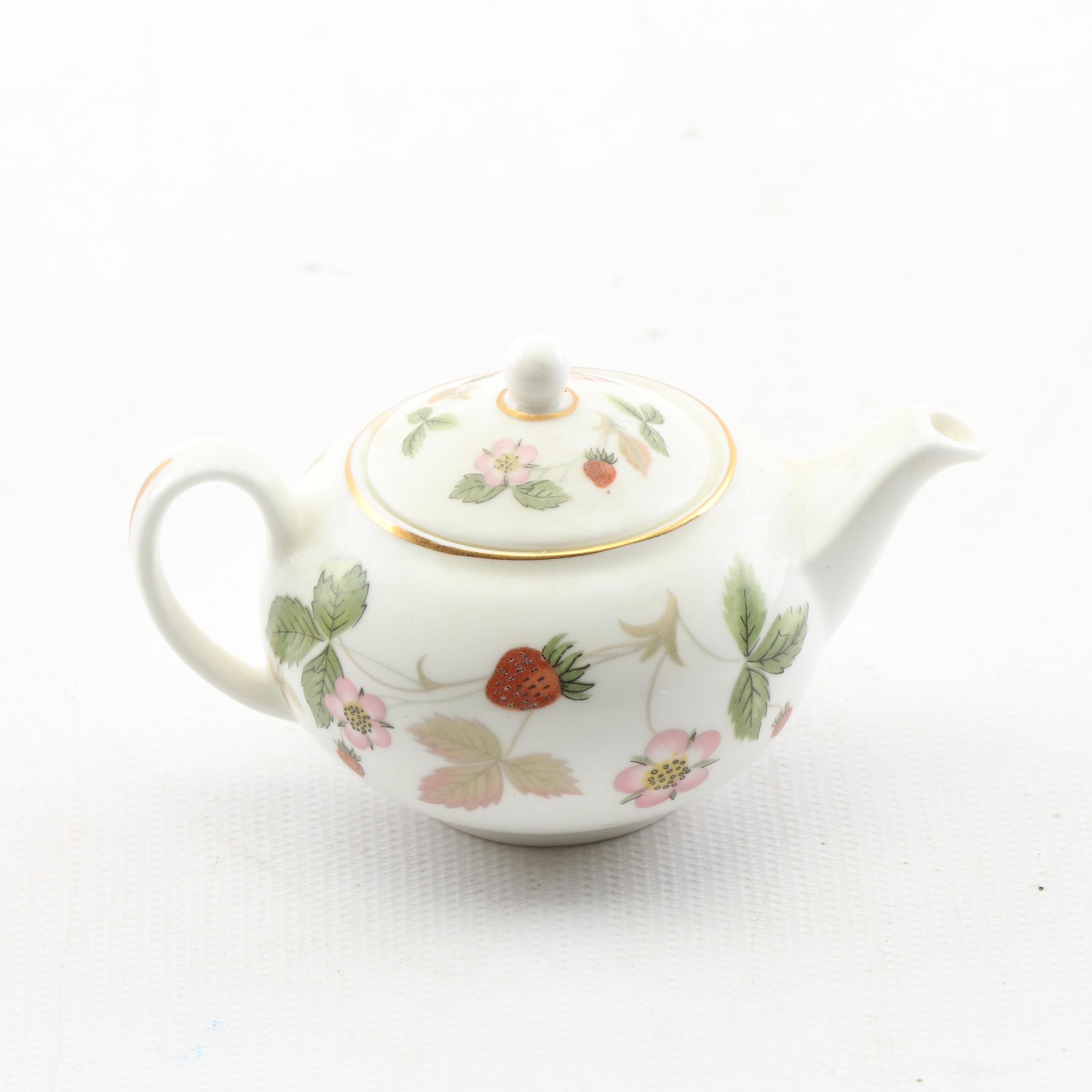Hall 2-Cup Gold Lustre Teapot and Wedgwood "Wild Strawberry" Miniature Teapot