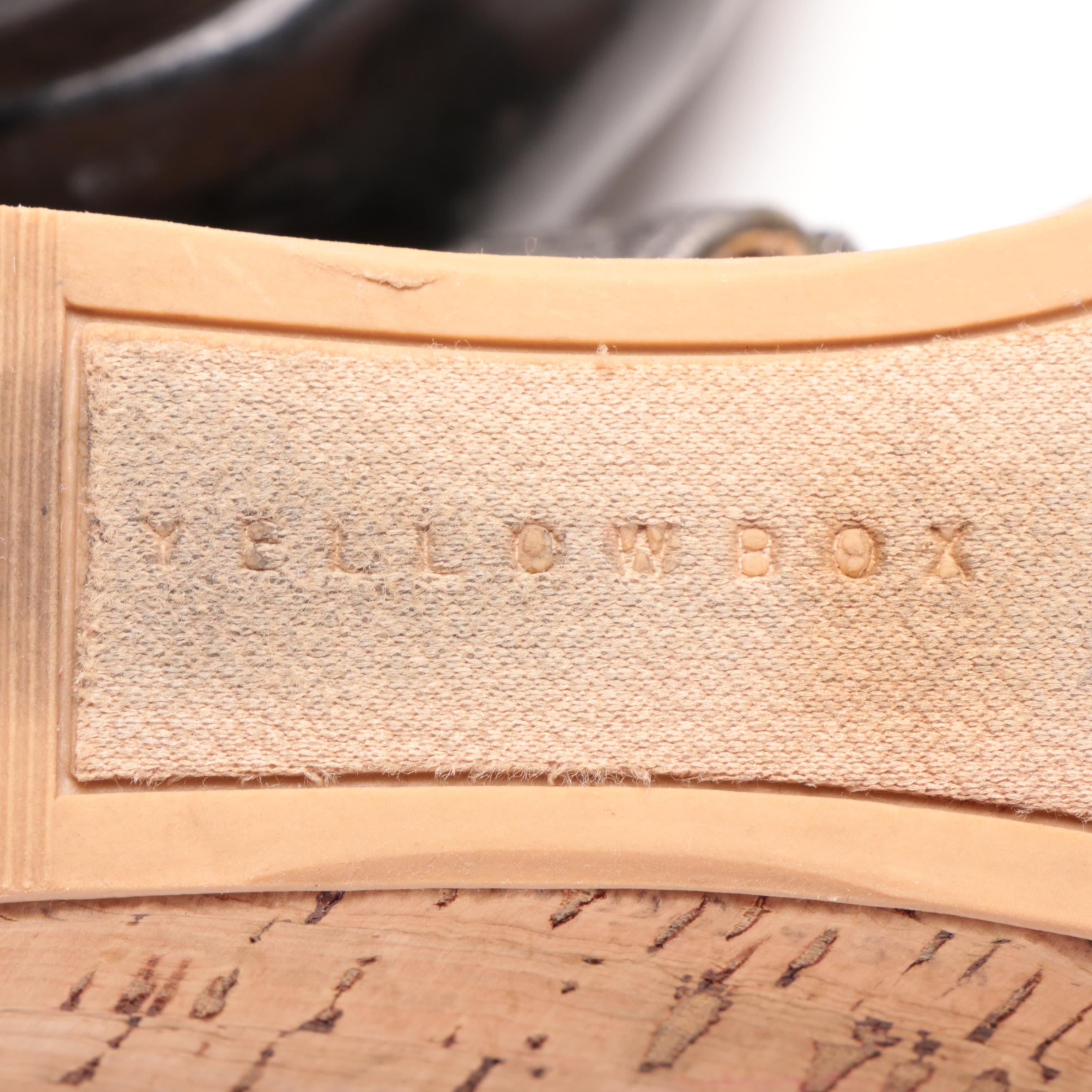 Tory Burch Black Patent Leather Flats and Yellow Box Thong Cork Wedge Sandals