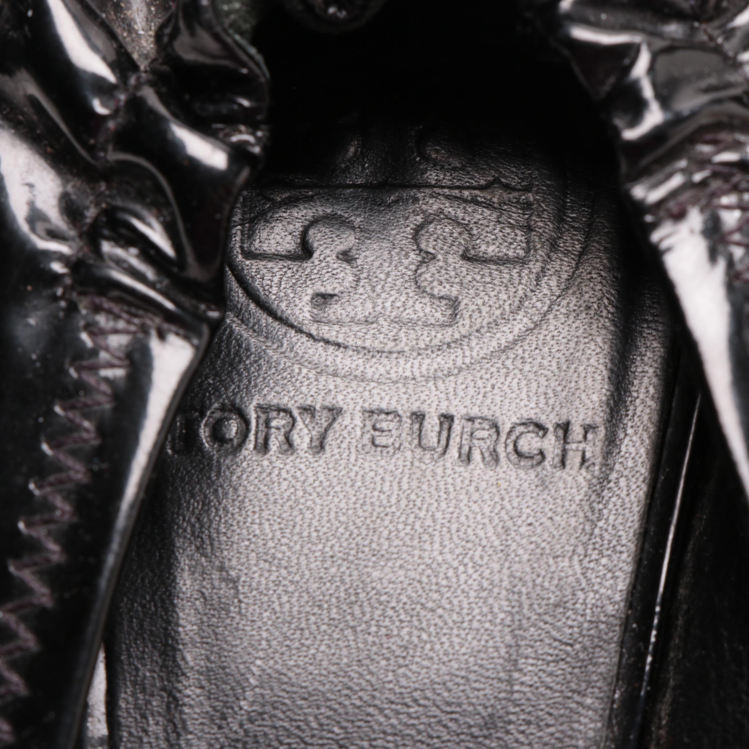 Tory Burch Black Patent Leather Flats and Yellow Box Thong Cork Wedge Sandals