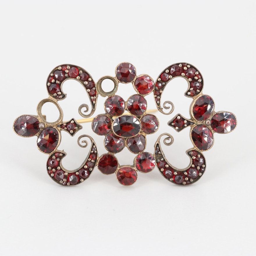 Vintage Gold Tone Garnet Brooch