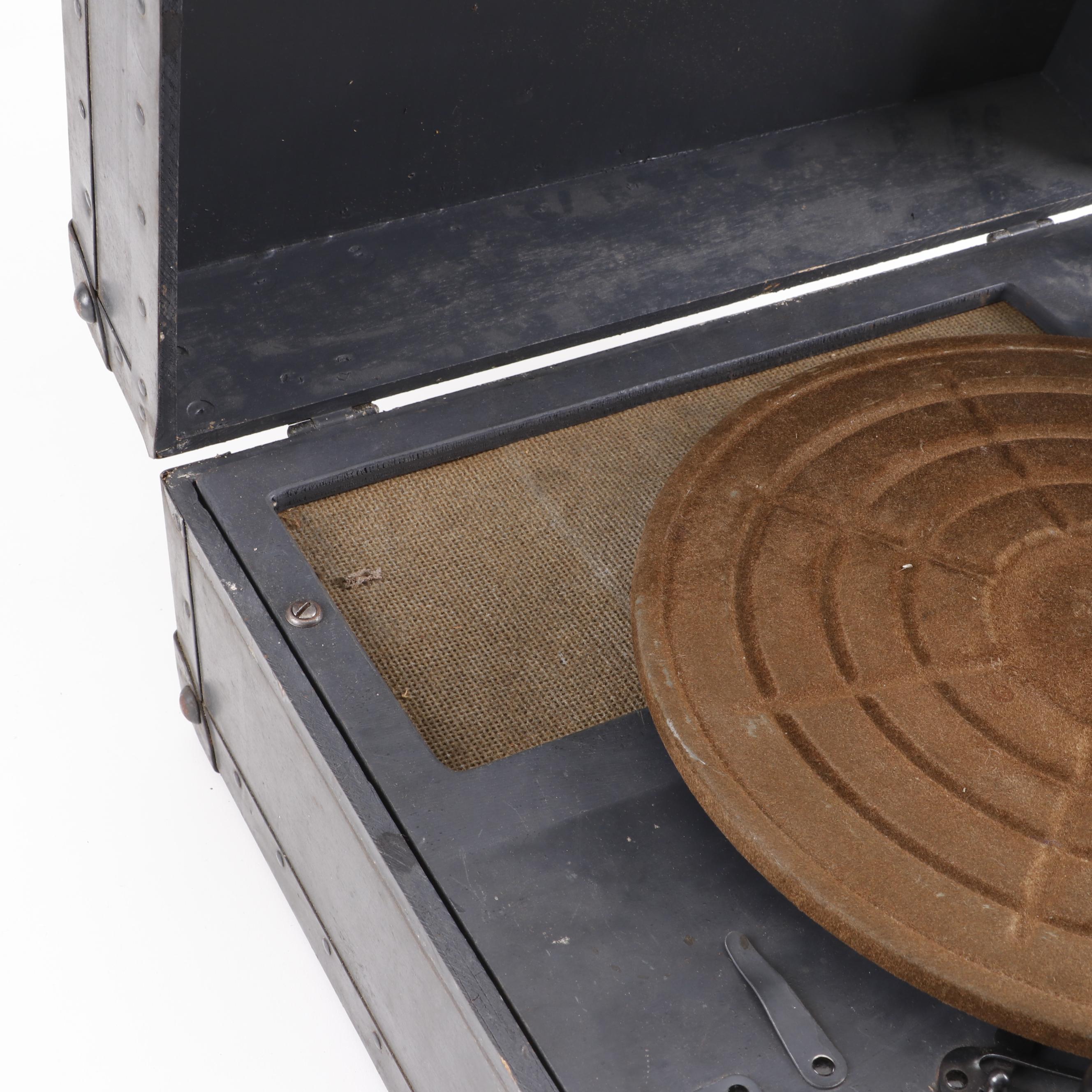 Hand Crank Record Player in Metal Travel Case, Early 20th Century