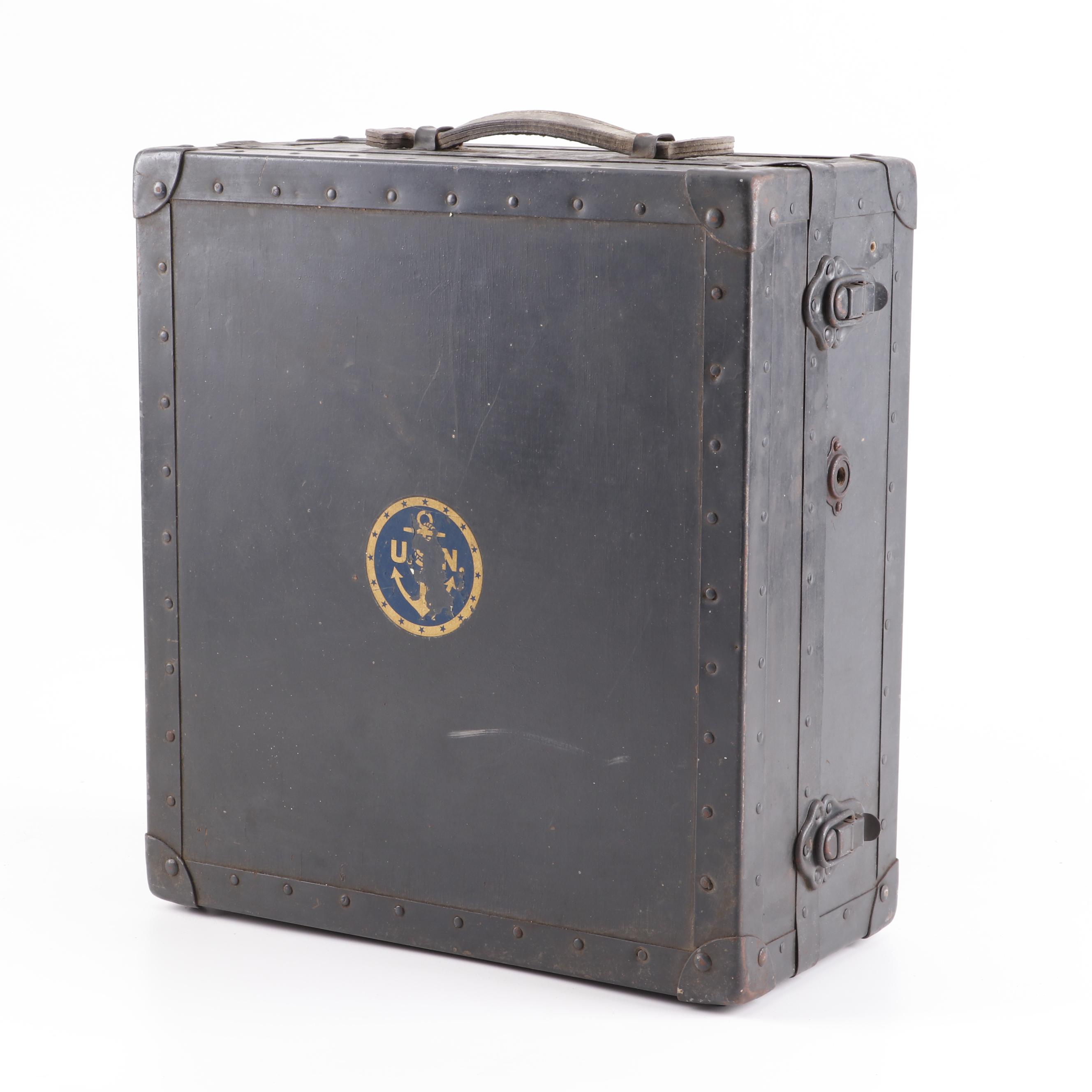 Hand Crank Record Player in Metal Travel Case, Early 20th Century