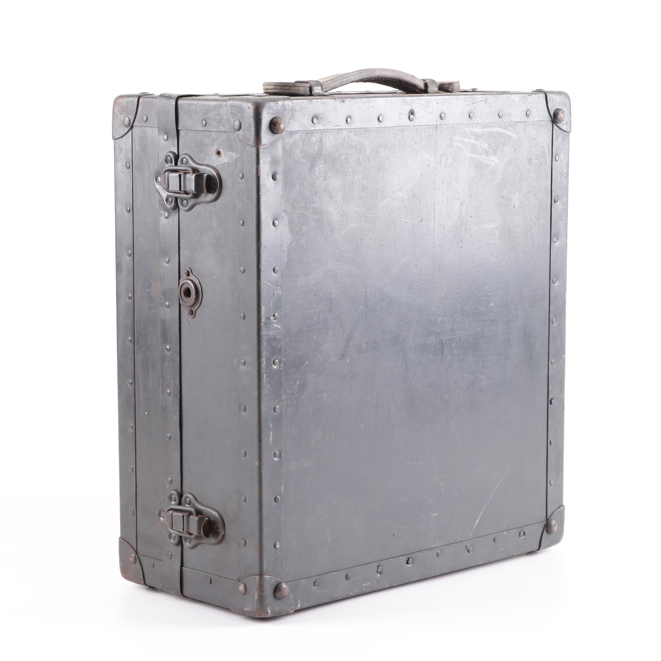 Hand Crank Record Player in Metal Travel Case, Early 20th Century