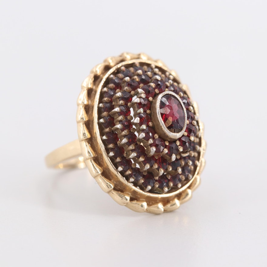 14K Yellow Gold Garnet Ring with 800 Silver Top Bezel