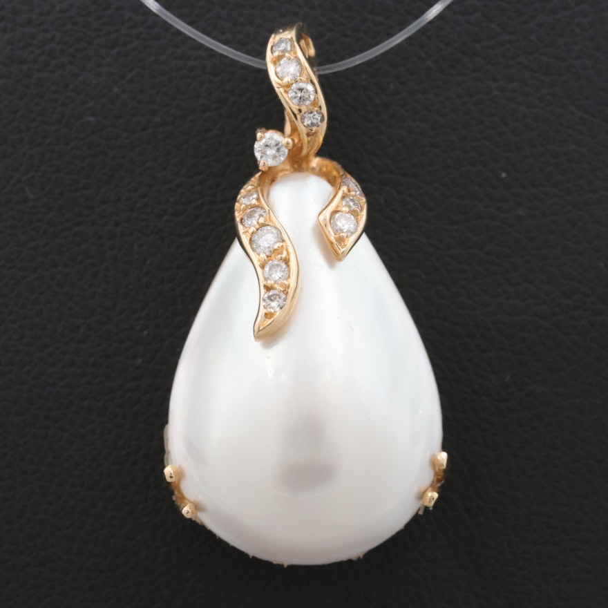 14K Yellow Gold Cultured Pearl and Diamond Enhancer Pendant