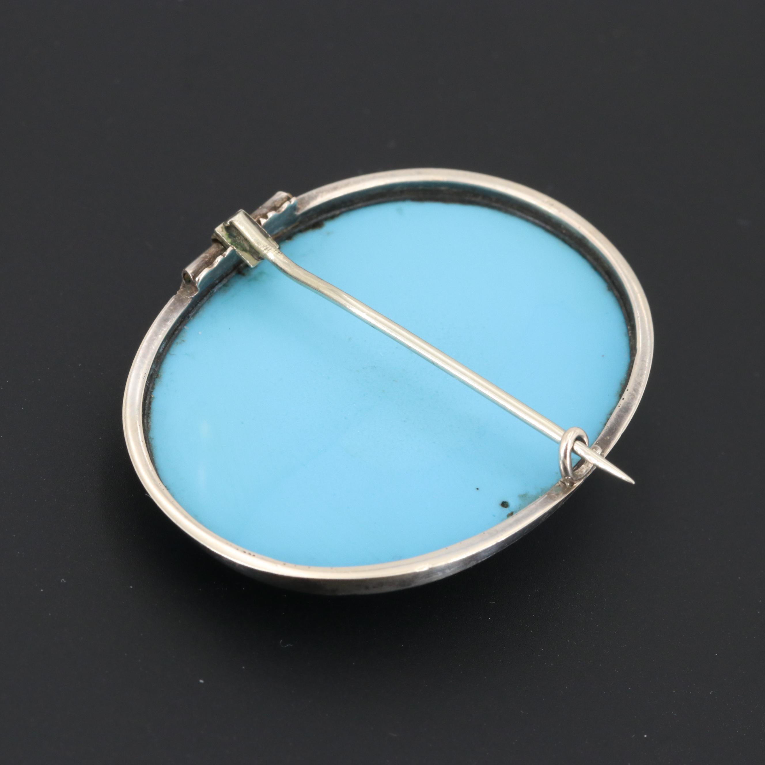 Victorian 10K Yellow Gold Blue Glass Cameo Brooch