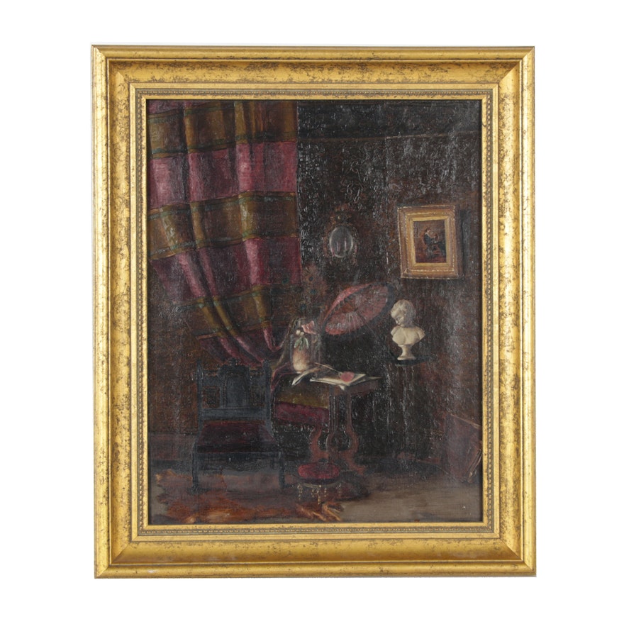 20th Century Oil Painting of Victorian Parlor