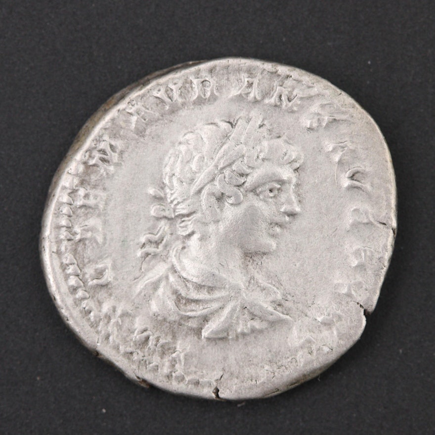 Ancient Roman Imperial Caracalla AR Denarius, ca. 198 A.D.