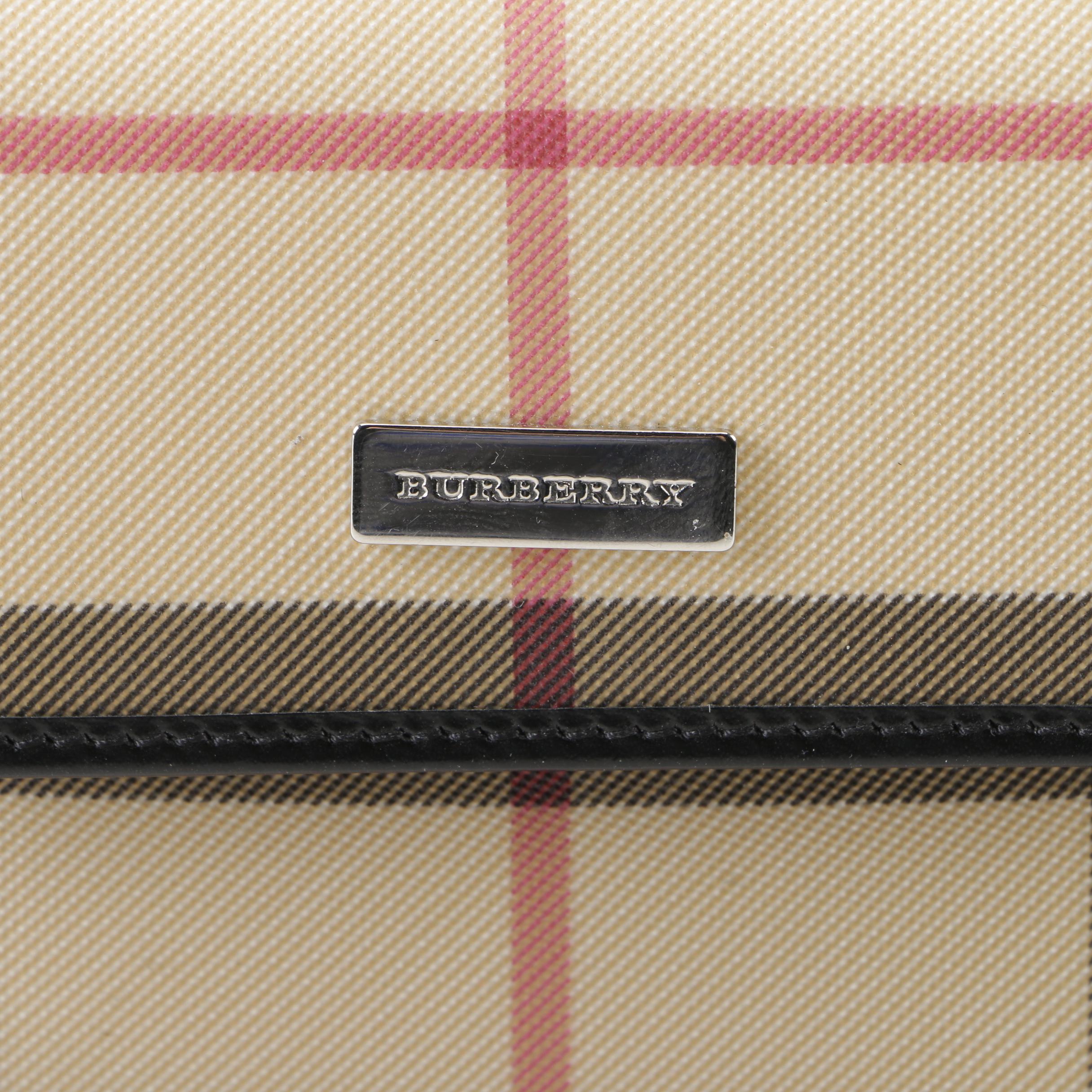 Burberry London "Nova Check” Coated Canvas and Black Leather Bifold Wallet