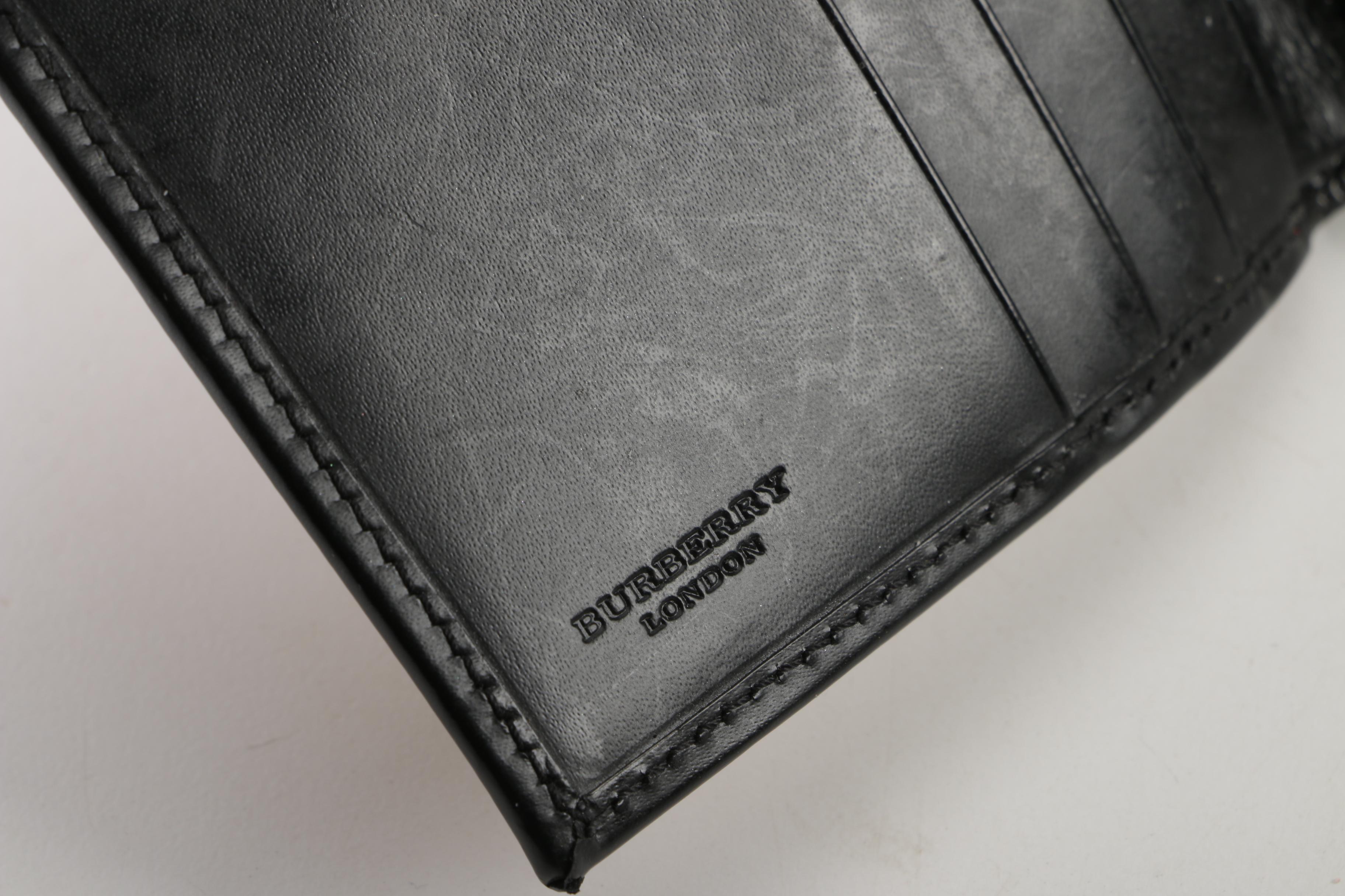Burberry London "Nova Check” Coated Canvas and Black Leather Bifold Wallet