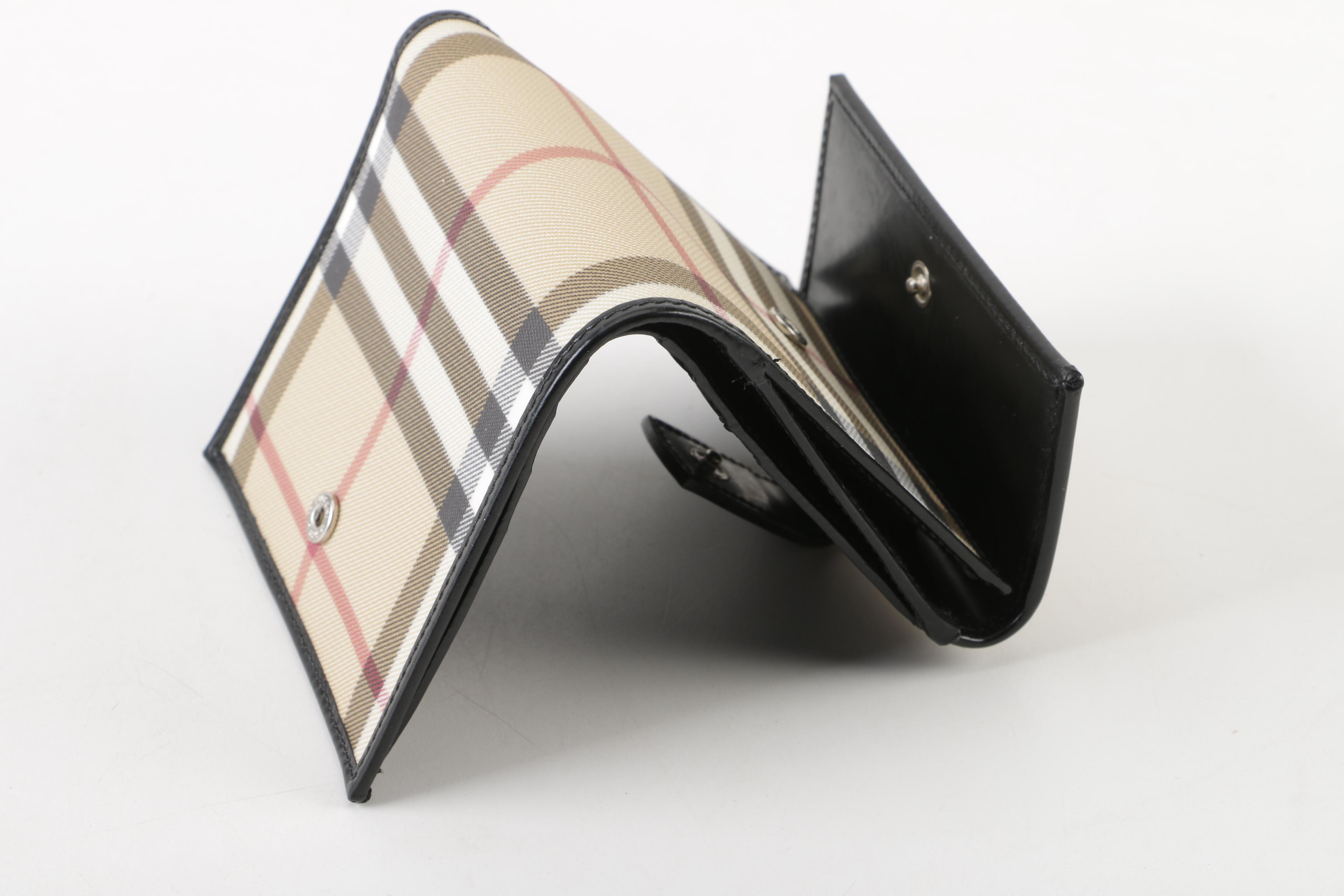 Burberry London "Nova Check” Coated Canvas and Black Leather Bifold Wallet