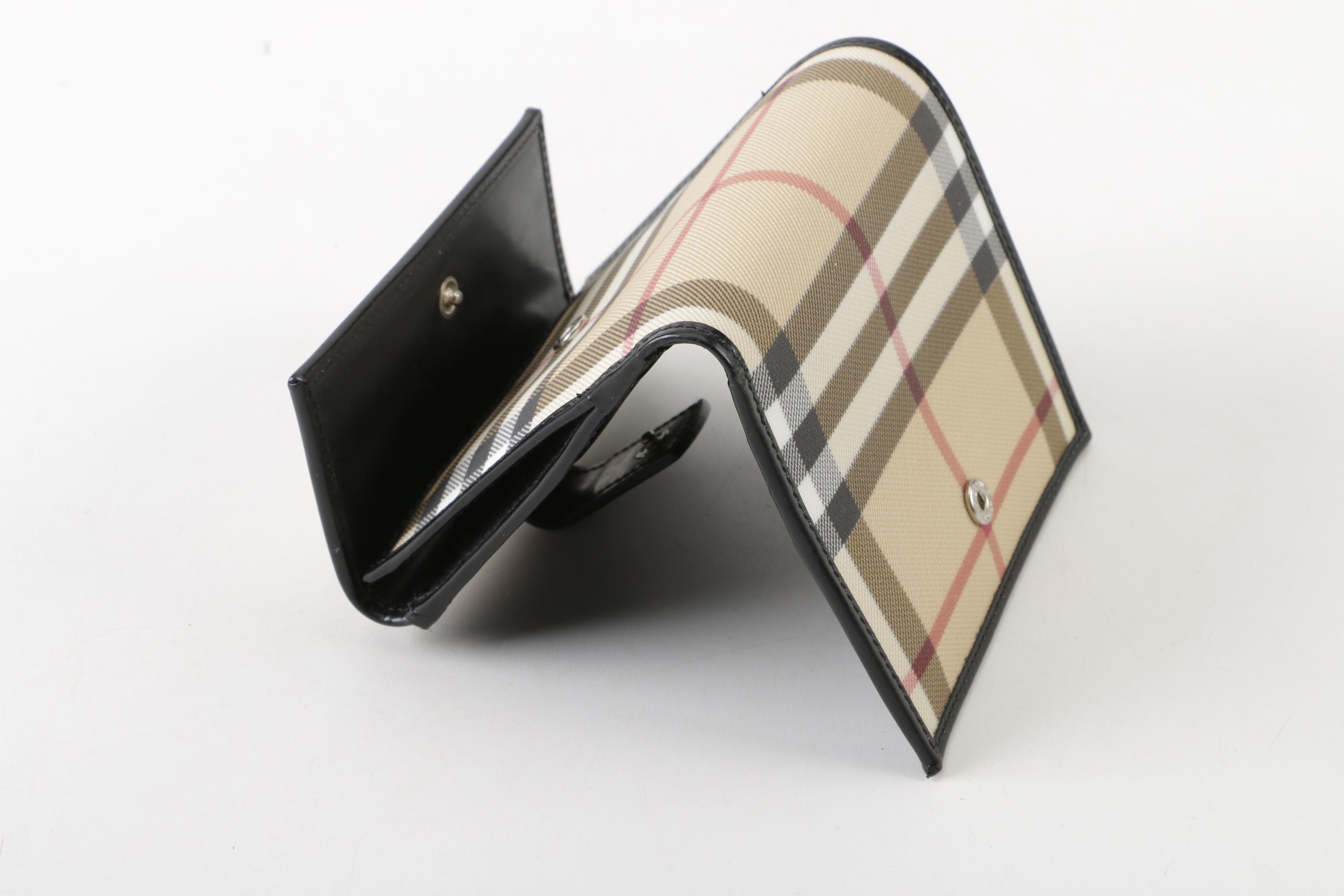 Burberry London "Nova Check” Coated Canvas and Black Leather Bifold Wallet