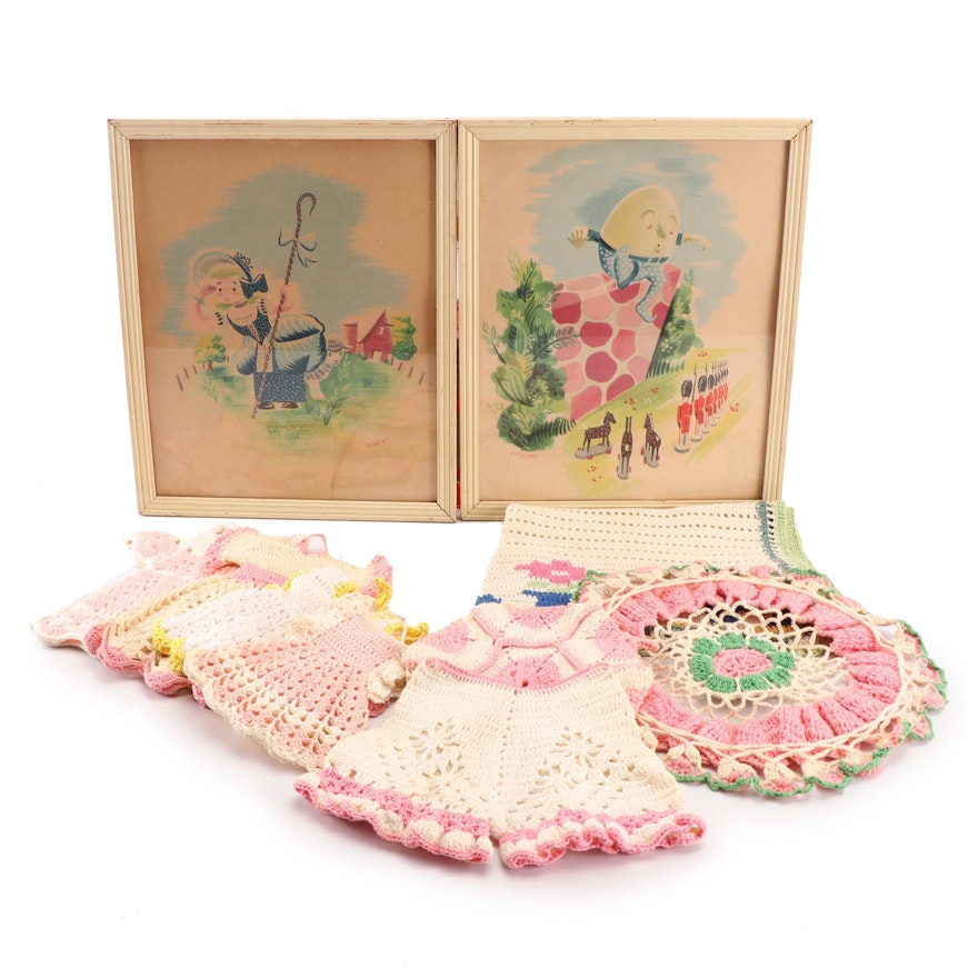 Vintage Crocheted Doilies and Dress Drink Coasters with Fairy Tale Prints