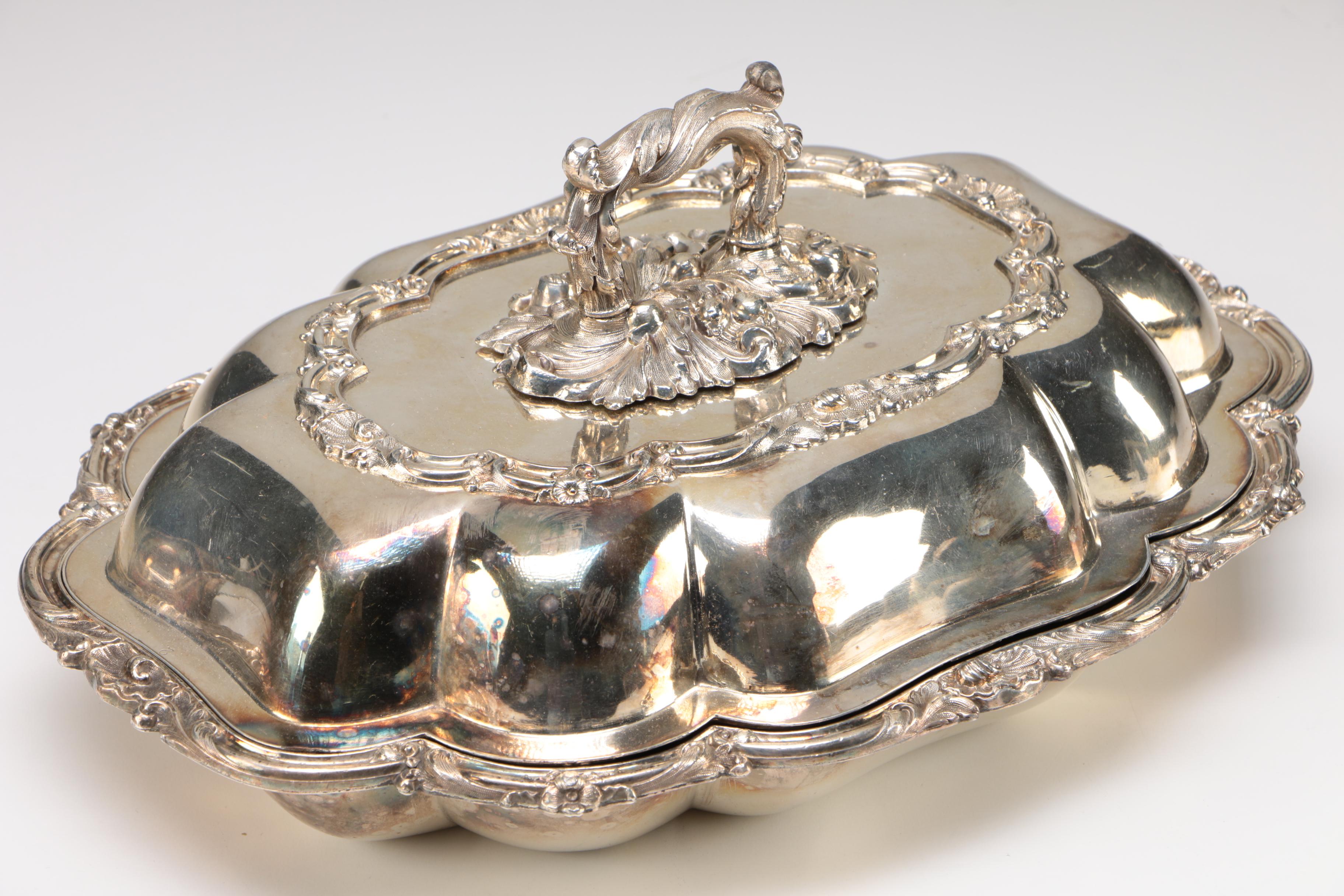 Pair of English Sheffield Silver Plate Tureens