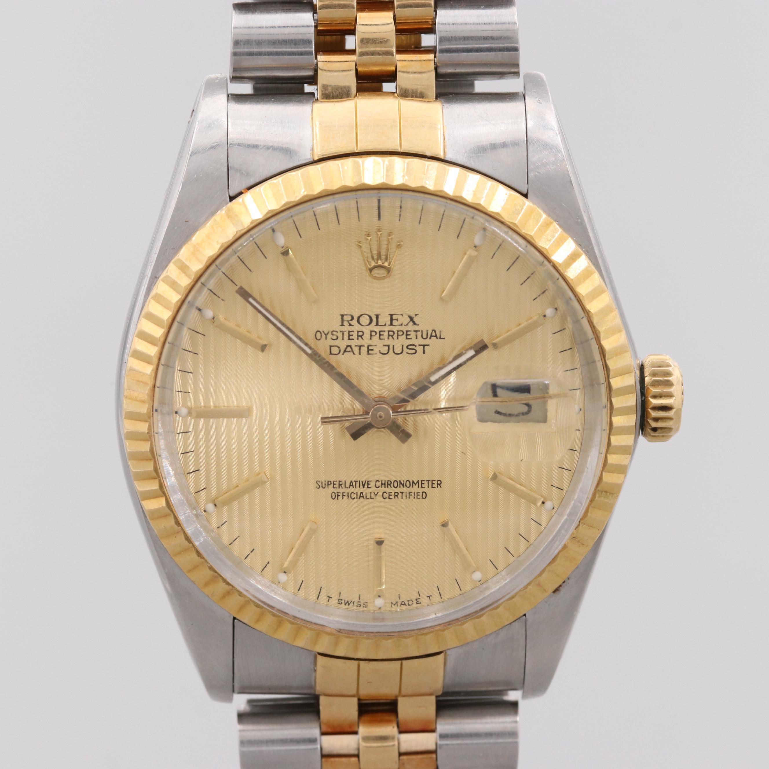 Rolex Datejust Stainless Steel and 18K Yellow Gold Watch, 1987