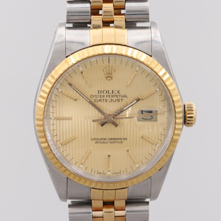 Rolex Datejust Stainless Steel and 18K Yellow Gold Wristwatch, 1987