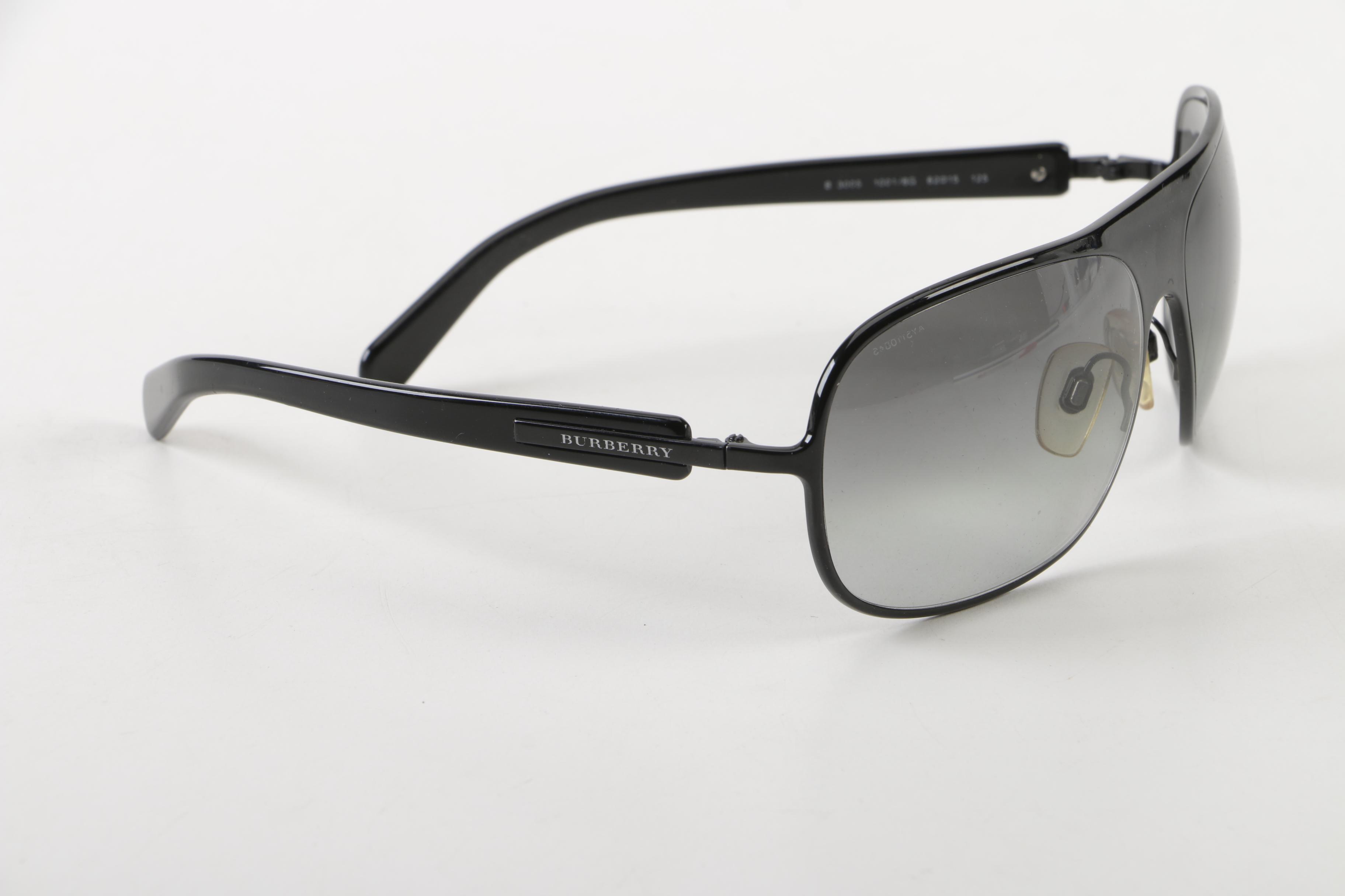 Burberry B3005 Black Aviator Sunglasses with Case, Made in Italy