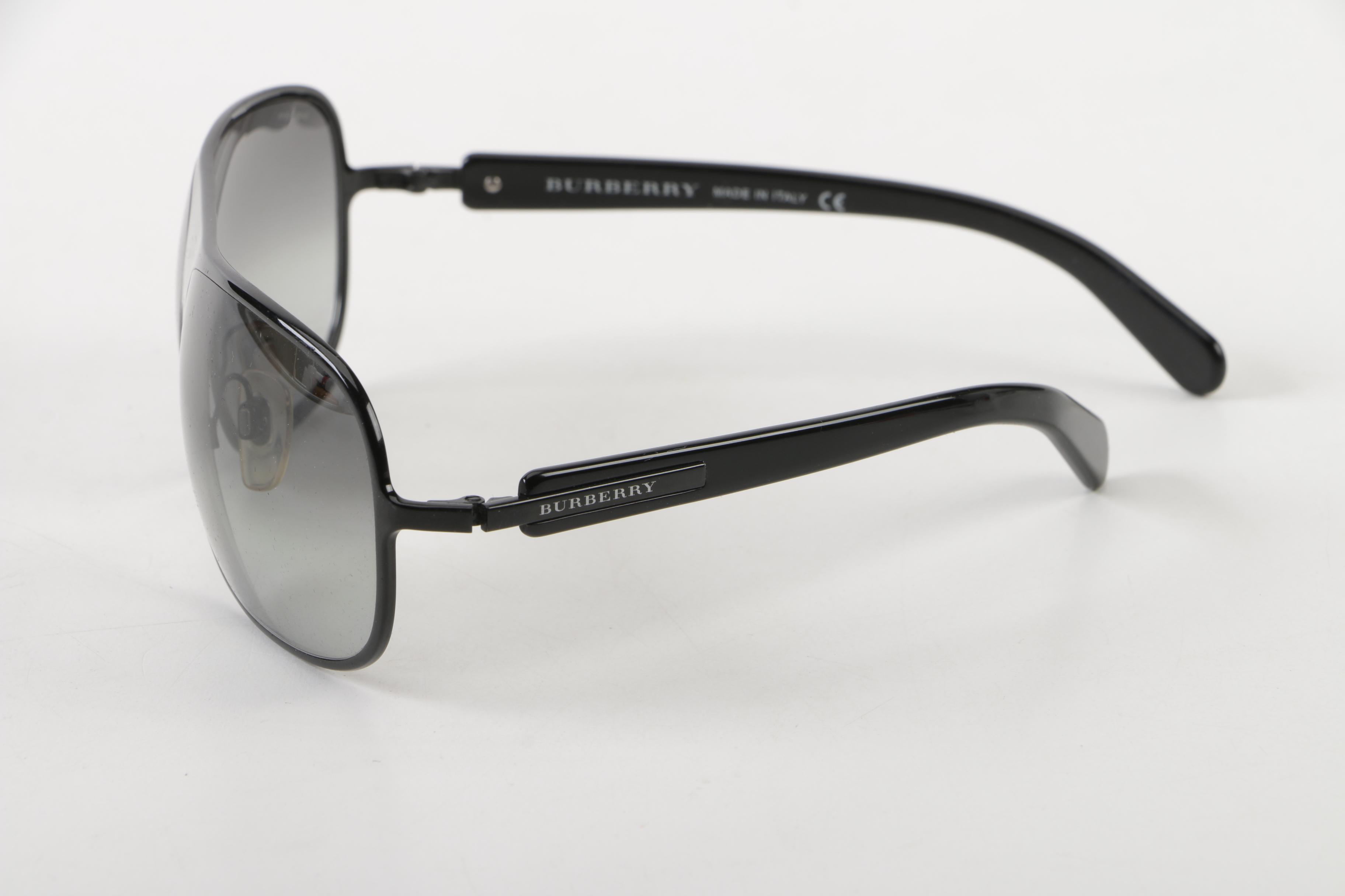 Burberry B3005 Black Aviator Sunglasses with Case, Made in Italy