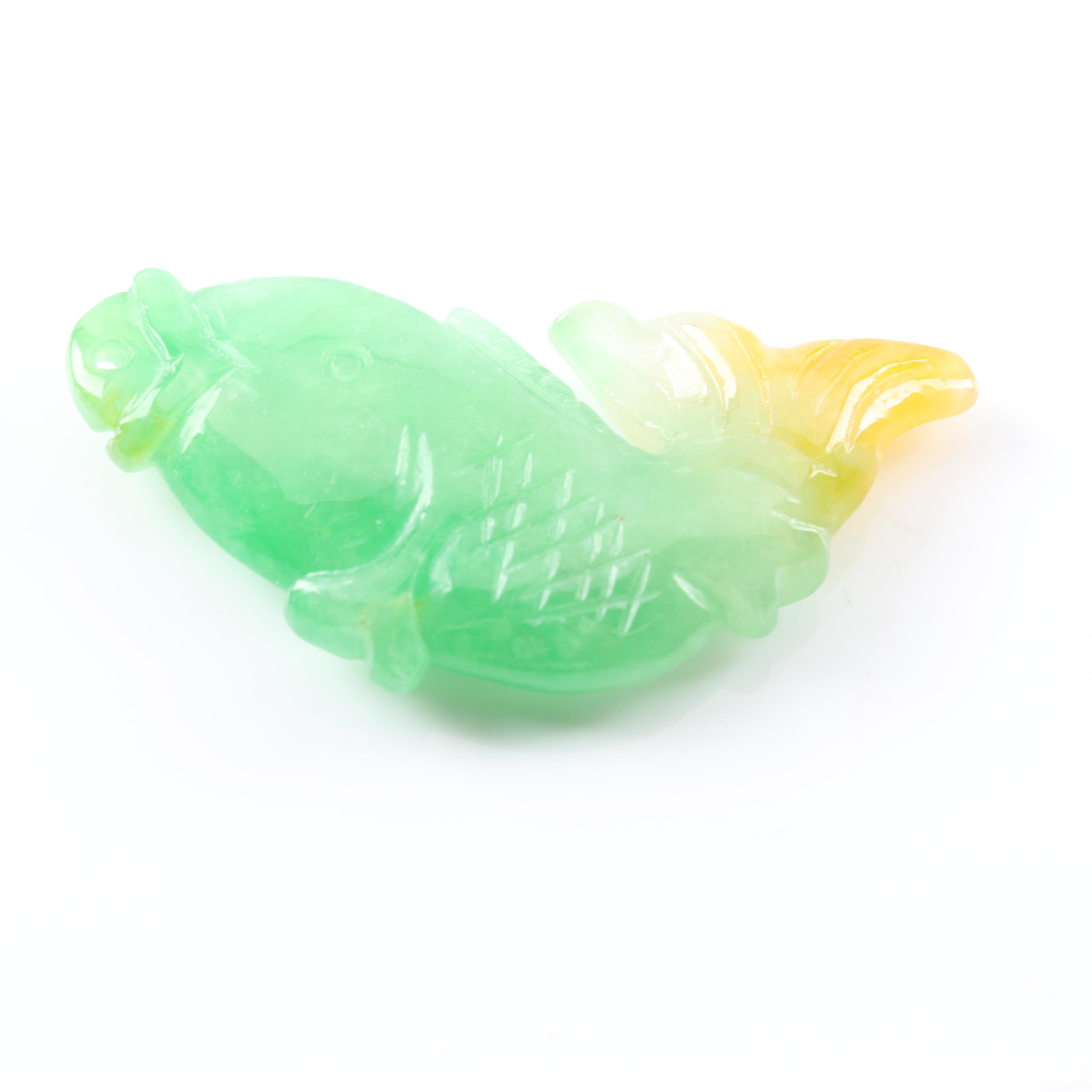 Loose Carved Jadeite Beads and Carved Jadeite Fish Figure